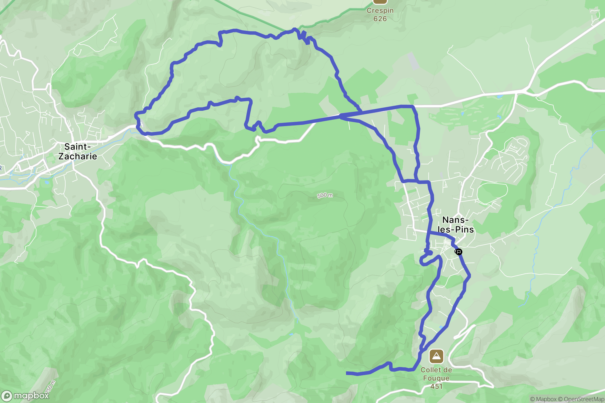 Nans-les-Pins : carte du parcours de randonnée - France