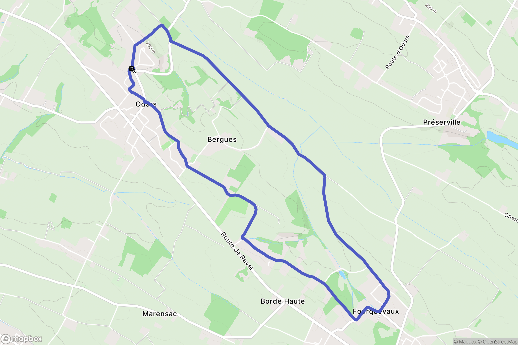 Odars : carte du parcours de randonnée - France