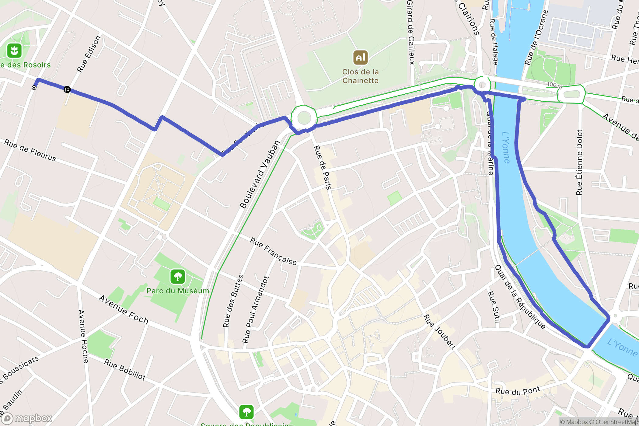 Auxerre : carte du parcours de randonnée - France