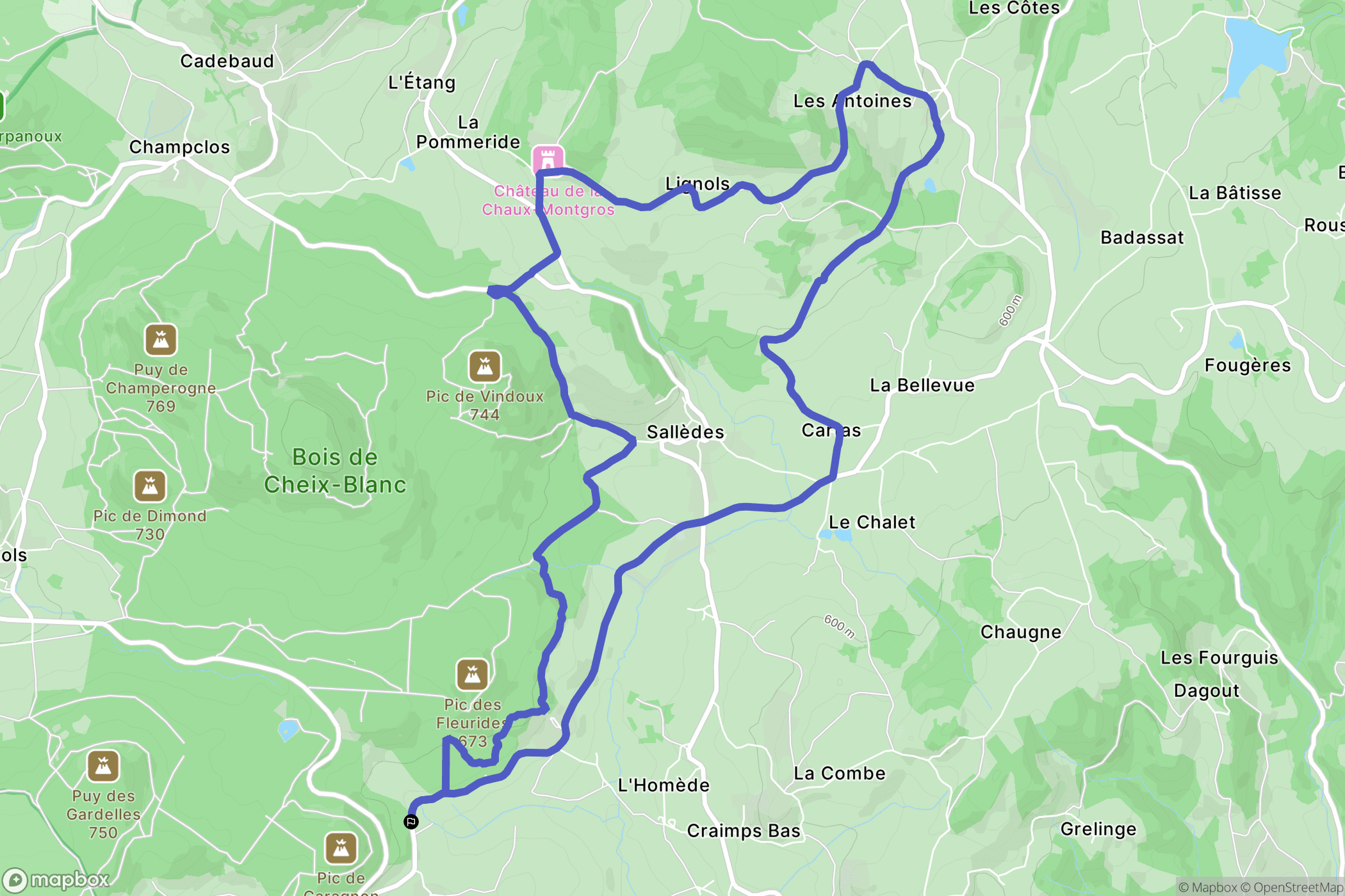 Sallèdes : carte du parcours de randonnée - France
