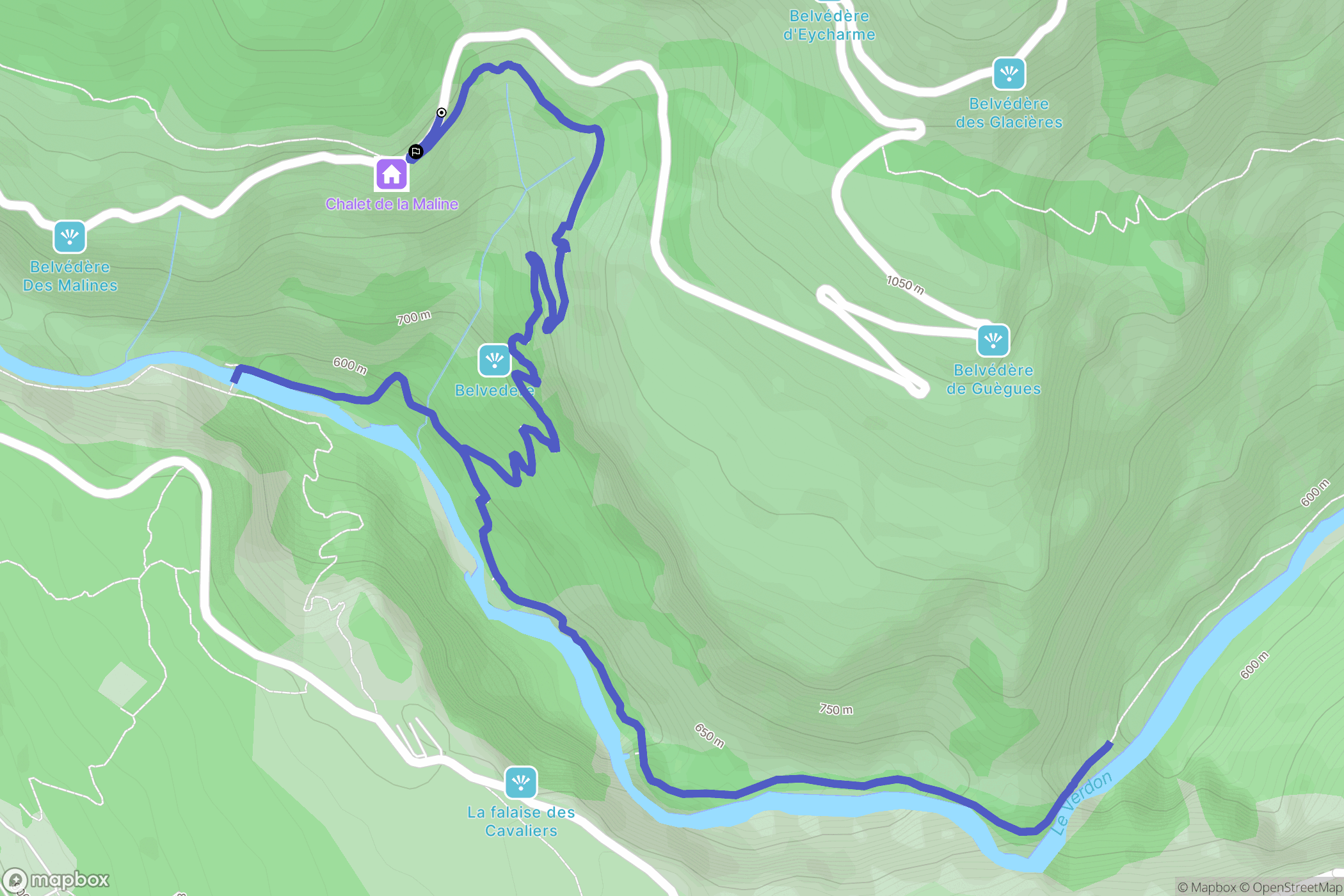La Palud-sur-Verdon : carte du parcours de randonnée - France