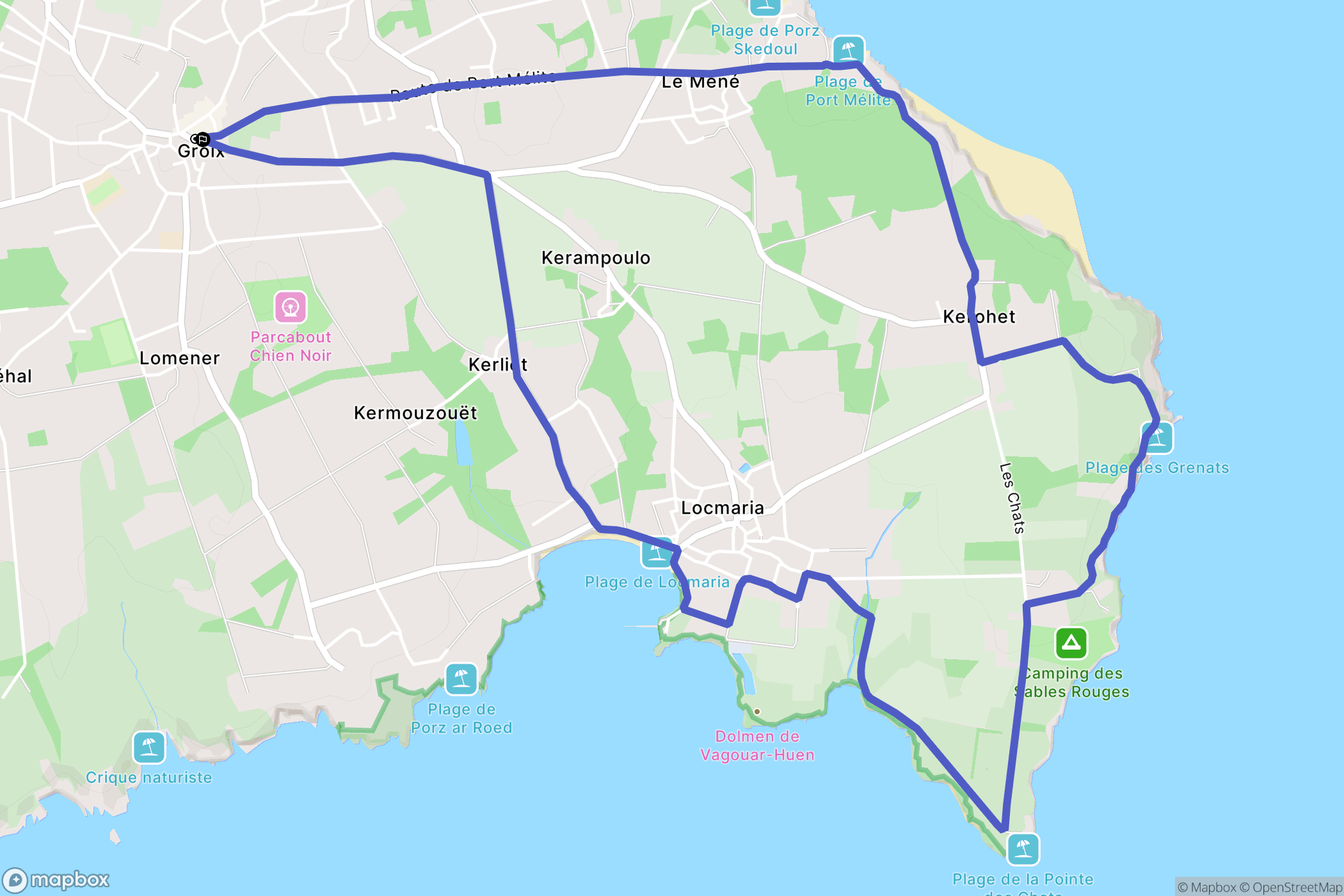 Groix : carte du parcours de randonnée - France