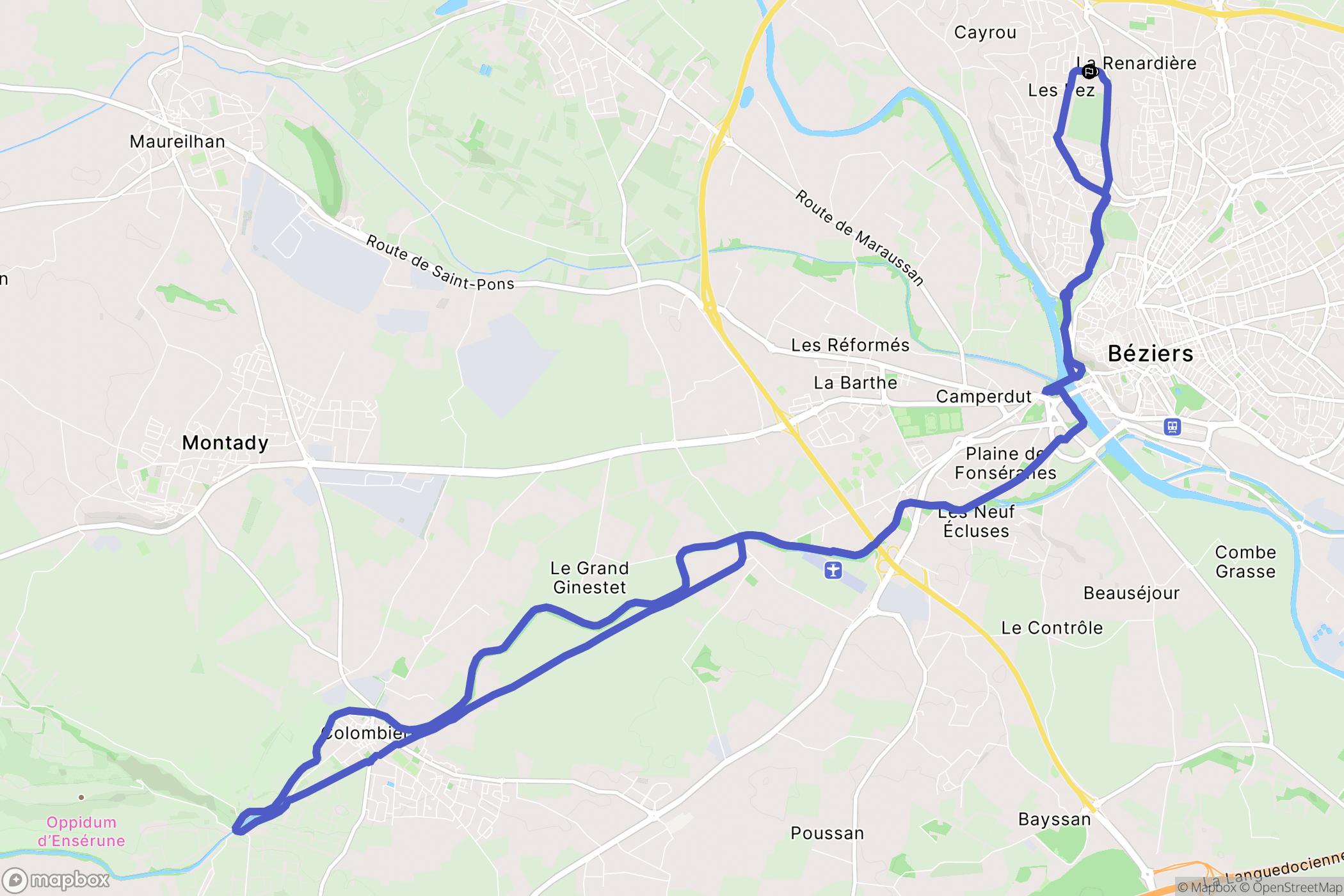 Béziers : carte du parcours de randonnée - France