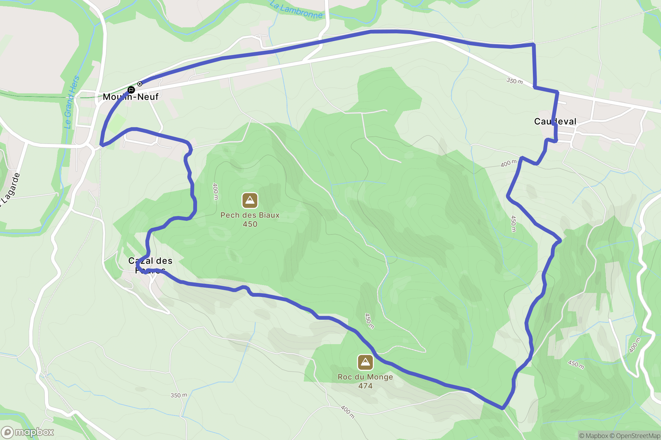 Moulin-Neuf : carte du parcours de randonnée - France