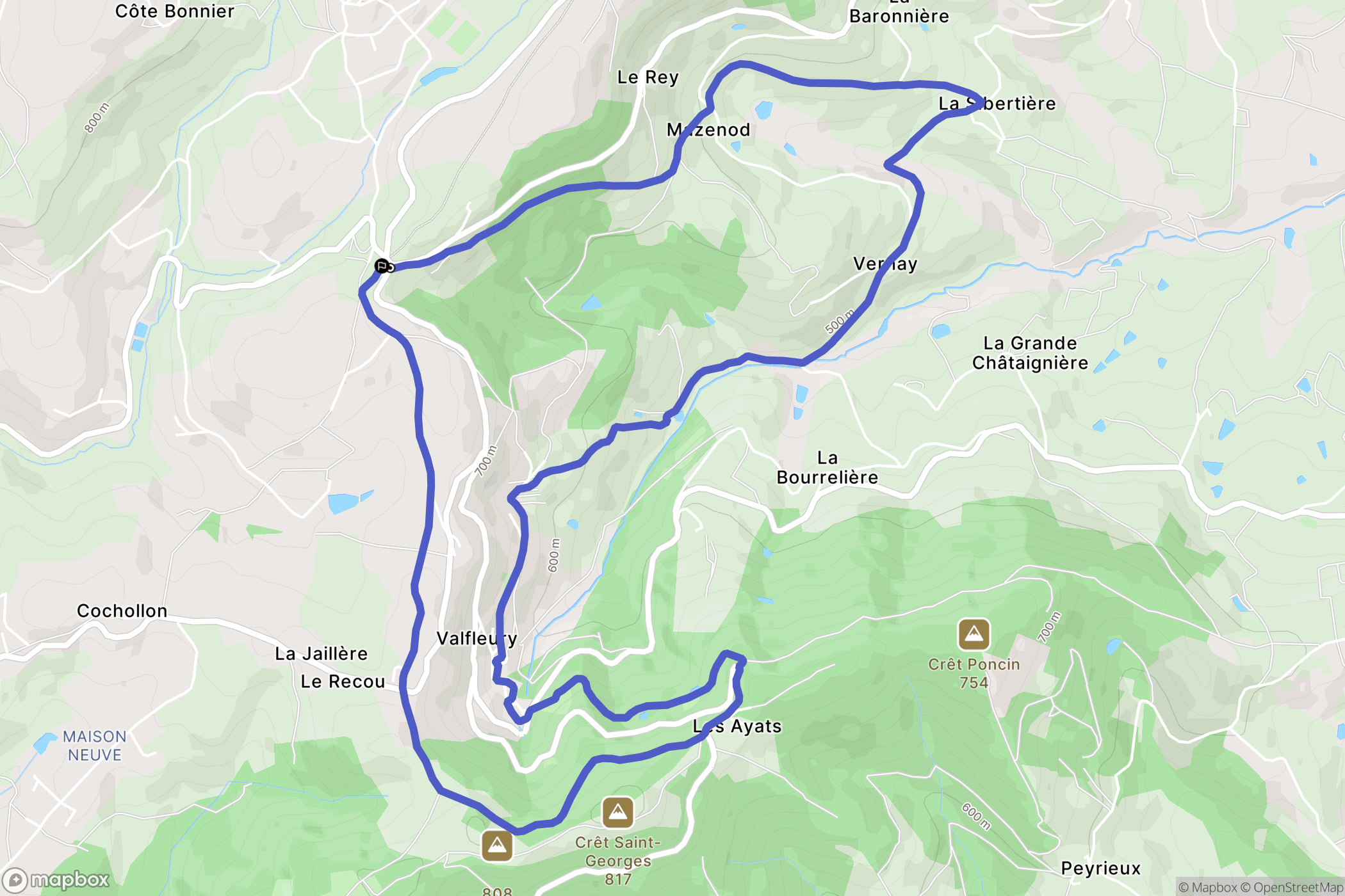 Valfleury : carte du parcours de randonnée - France