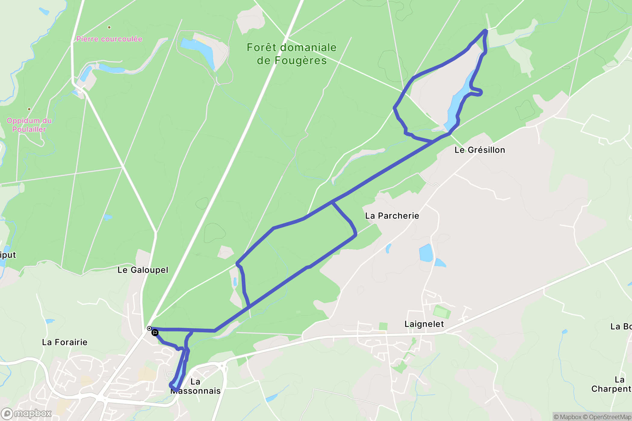 Fougères : carte du parcours de randonnée - France