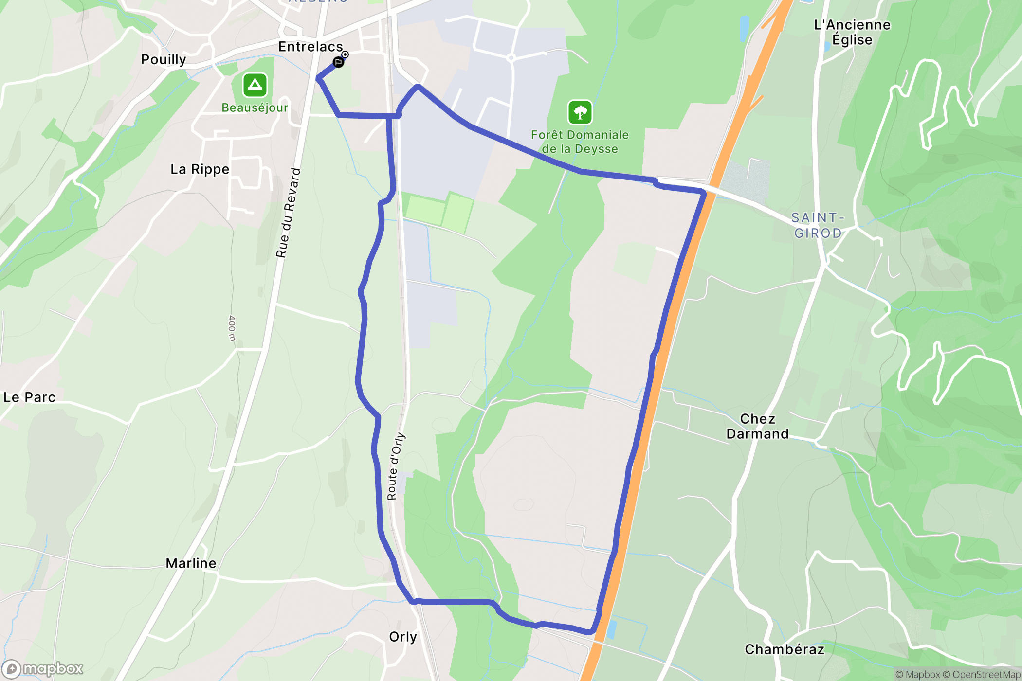 Entrelacs : carte du parcours de randonnée - France