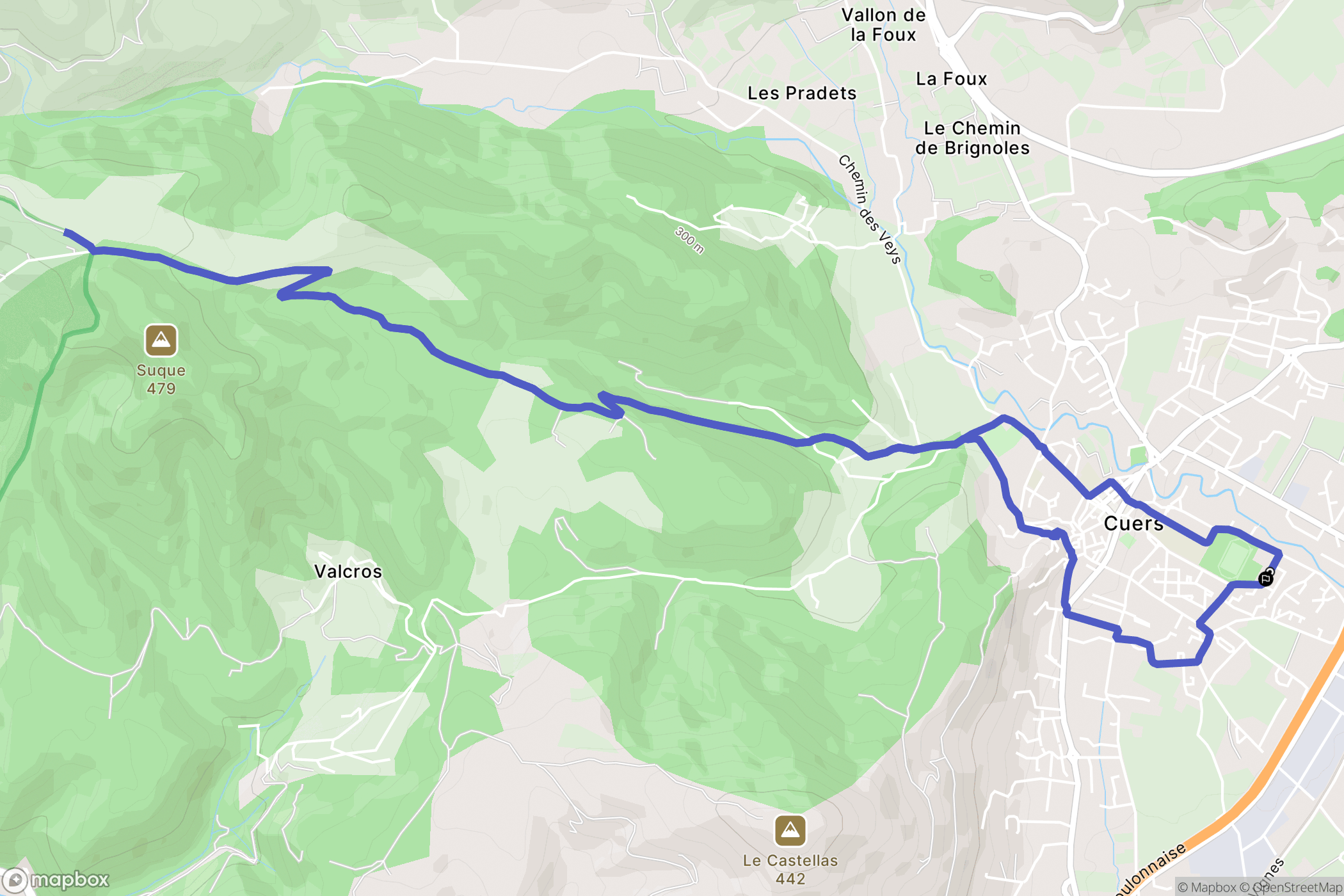 Cuers : carte du parcours de randonnée - France