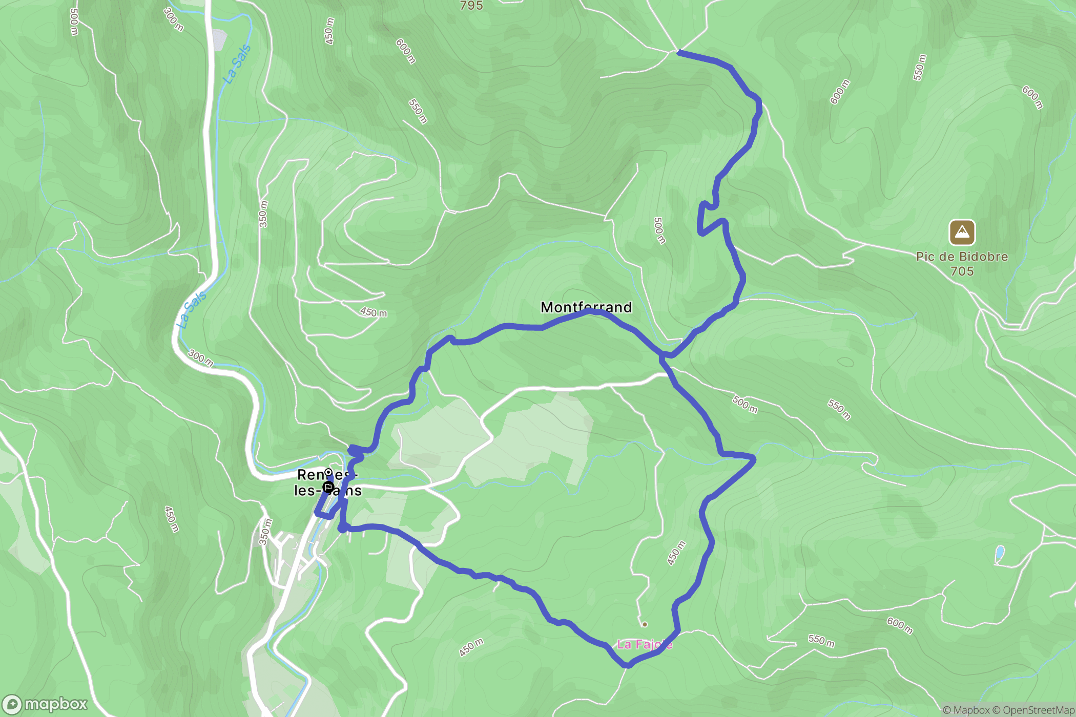 Rennes-les-Bains : carte du parcours de randonnée - France