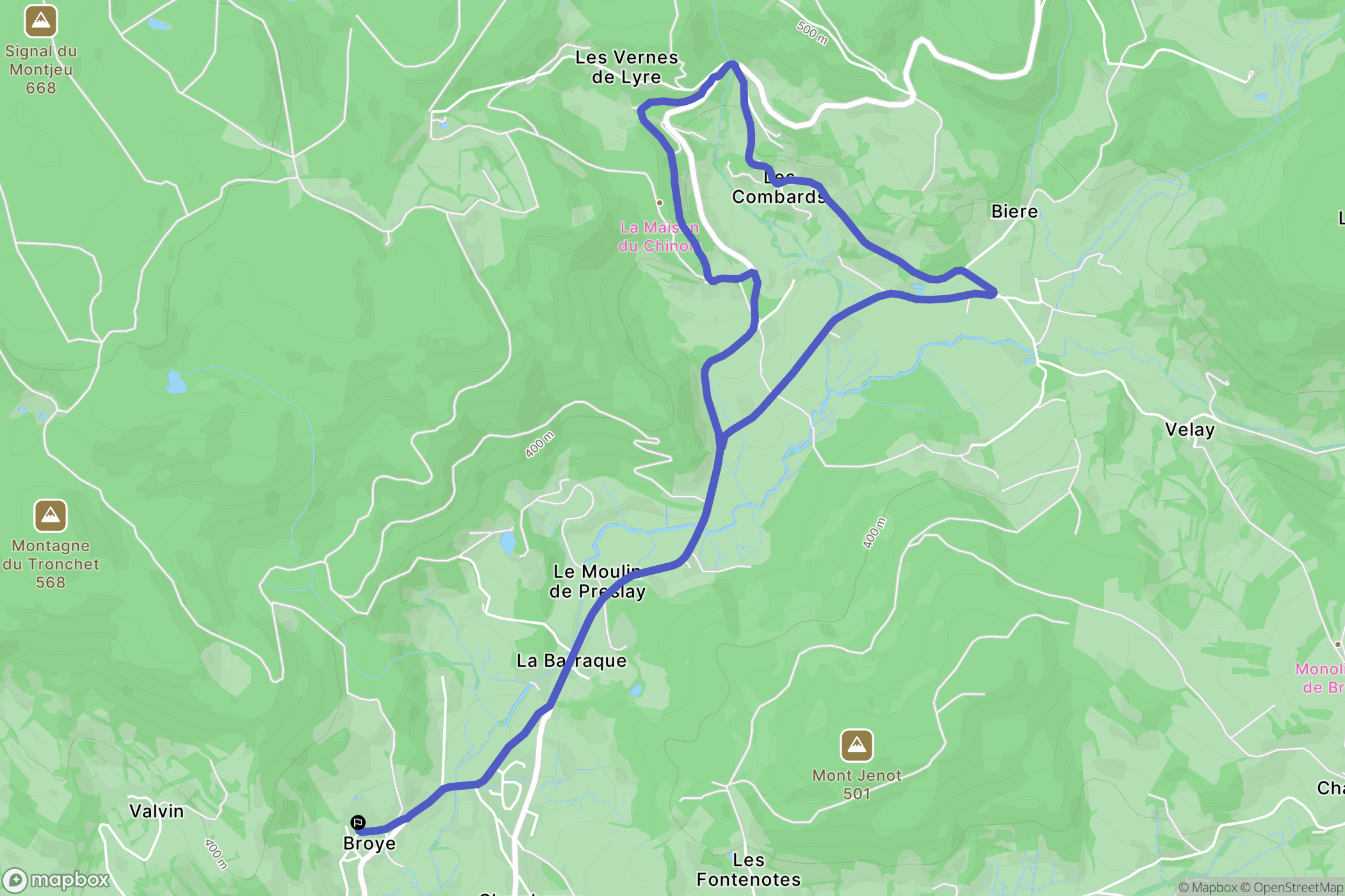 Broye : carte du parcours de randonnée - France