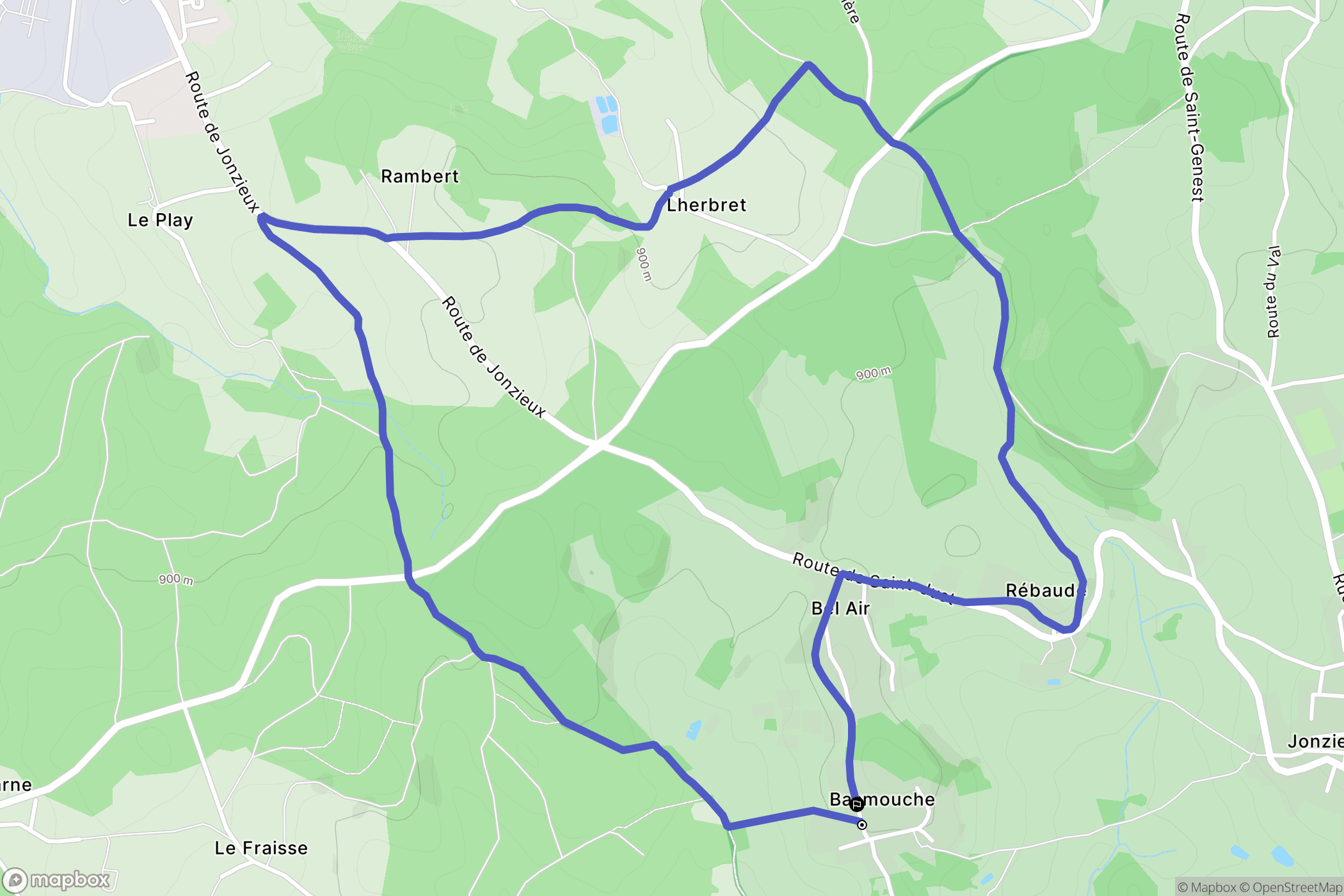 Jonzieux : carte du parcours de randonnée - France
