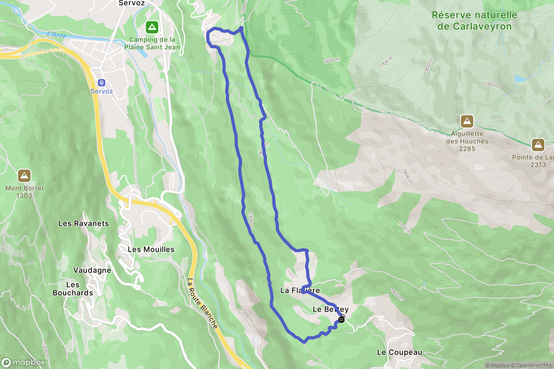 Les Houches : carte du parcours de randonnée - France