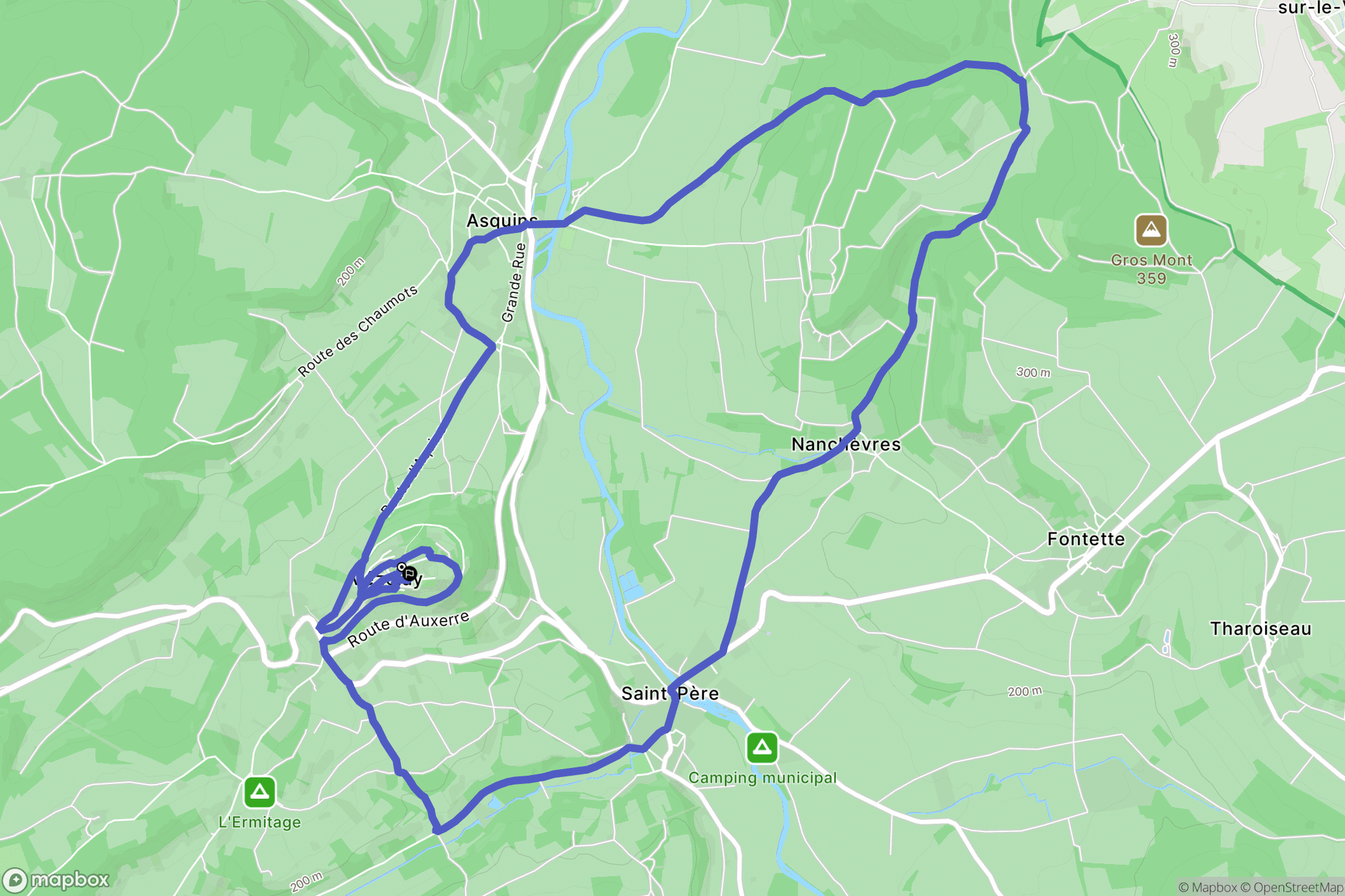 Vézelay : carte du parcours de randonnée - France