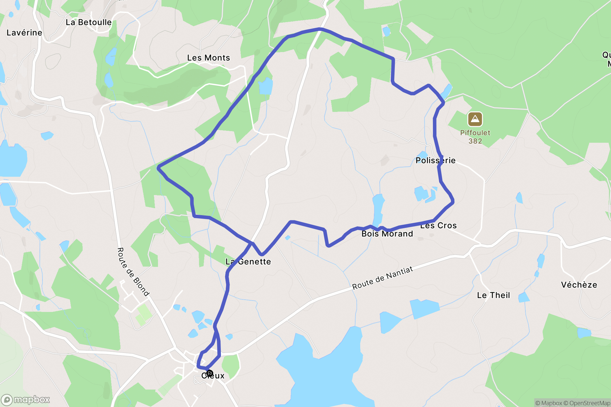 Cieux : carte du parcours de randonnée - France