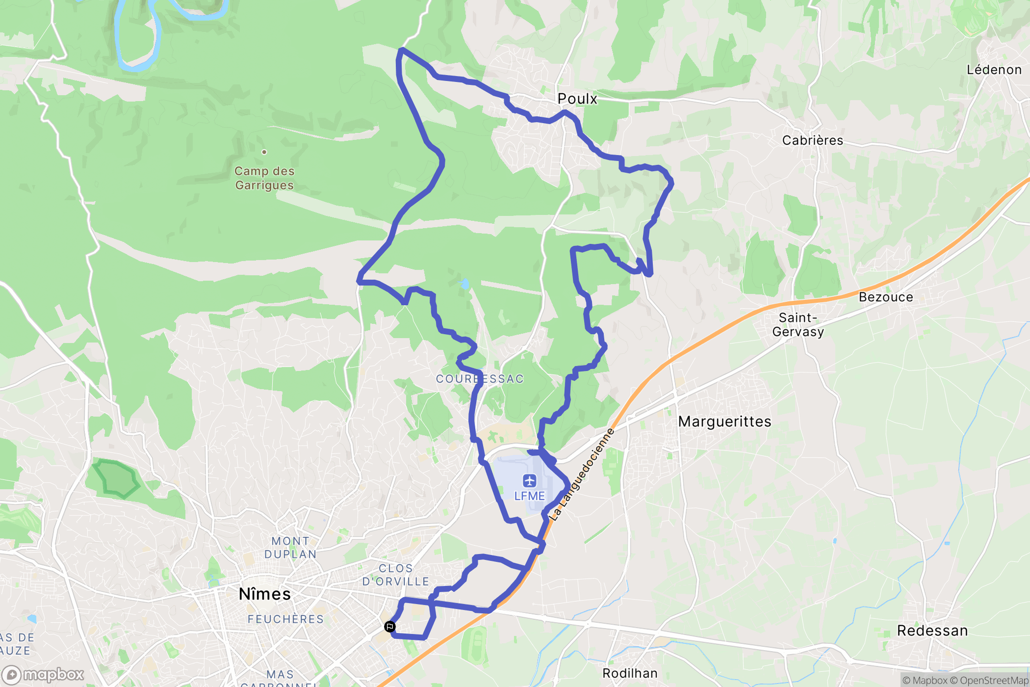 Nîmes : carte du parcours de randonnée - France