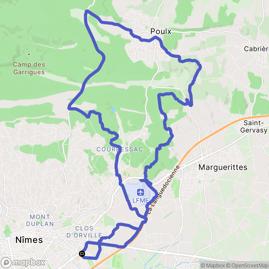 Nîmes : carte du parcours de randonnée - France