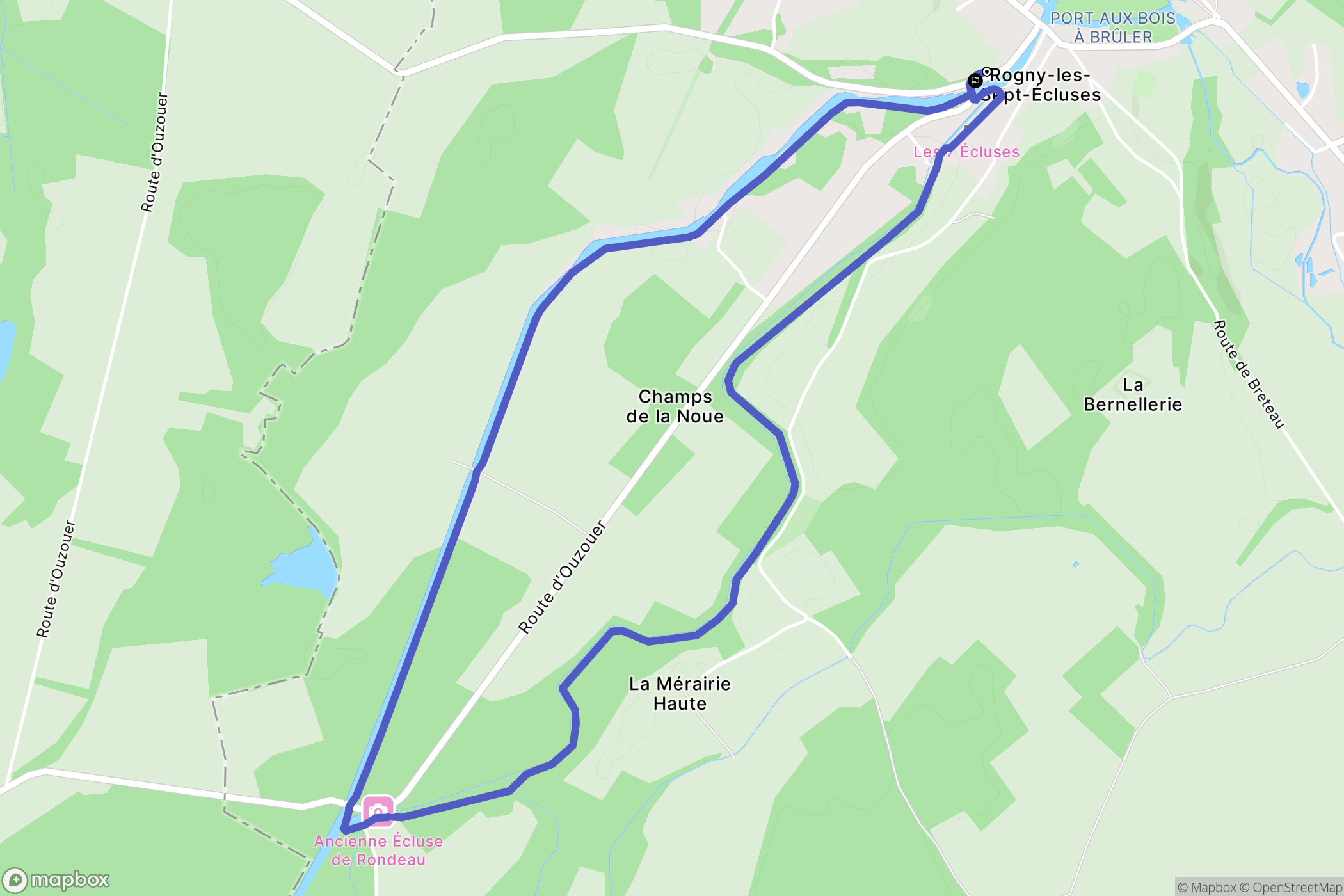 Rogny-les-Sept-Écluses : carte du parcours de randonnée - France