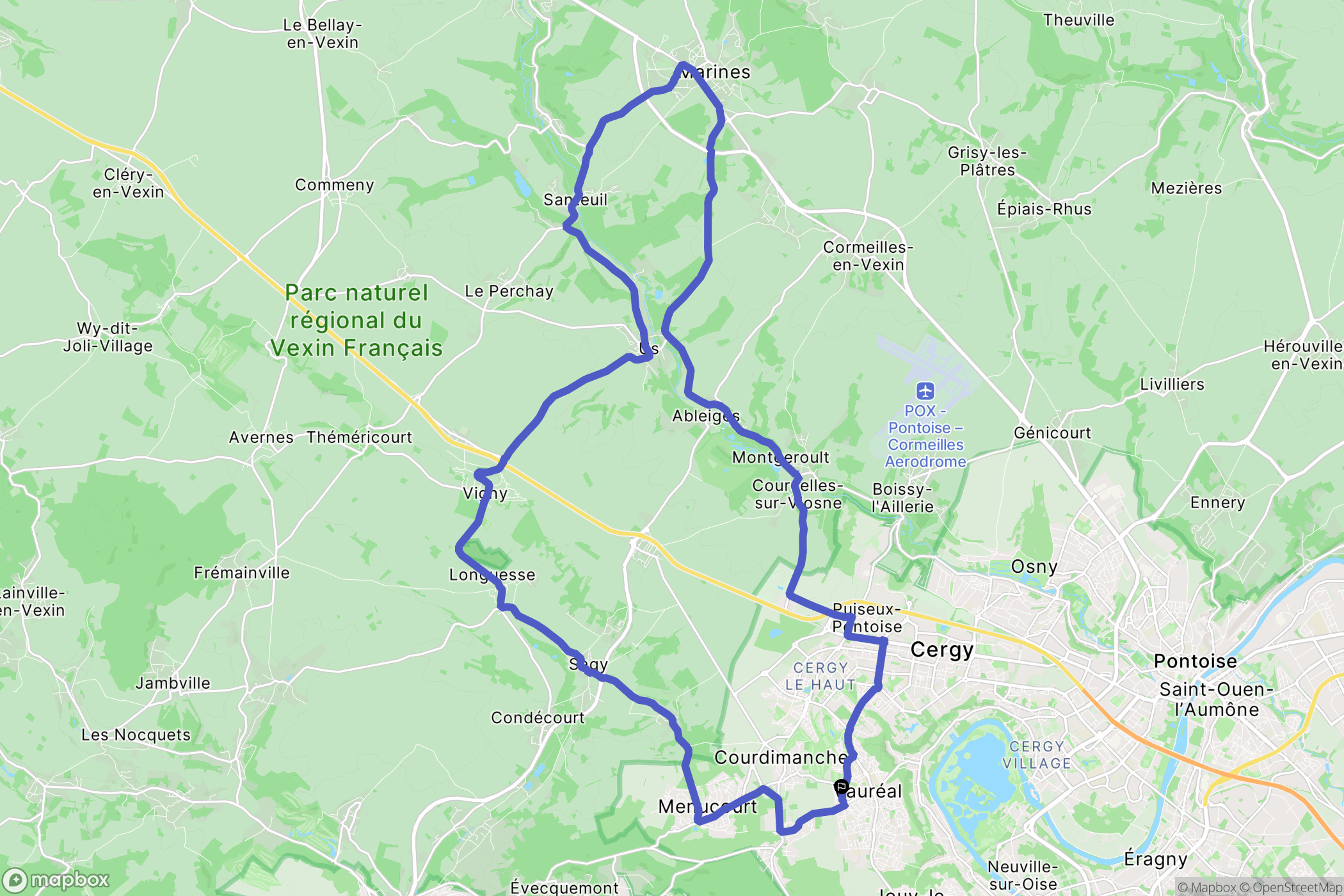 Vauréal : carte du parcours de randonnée - France