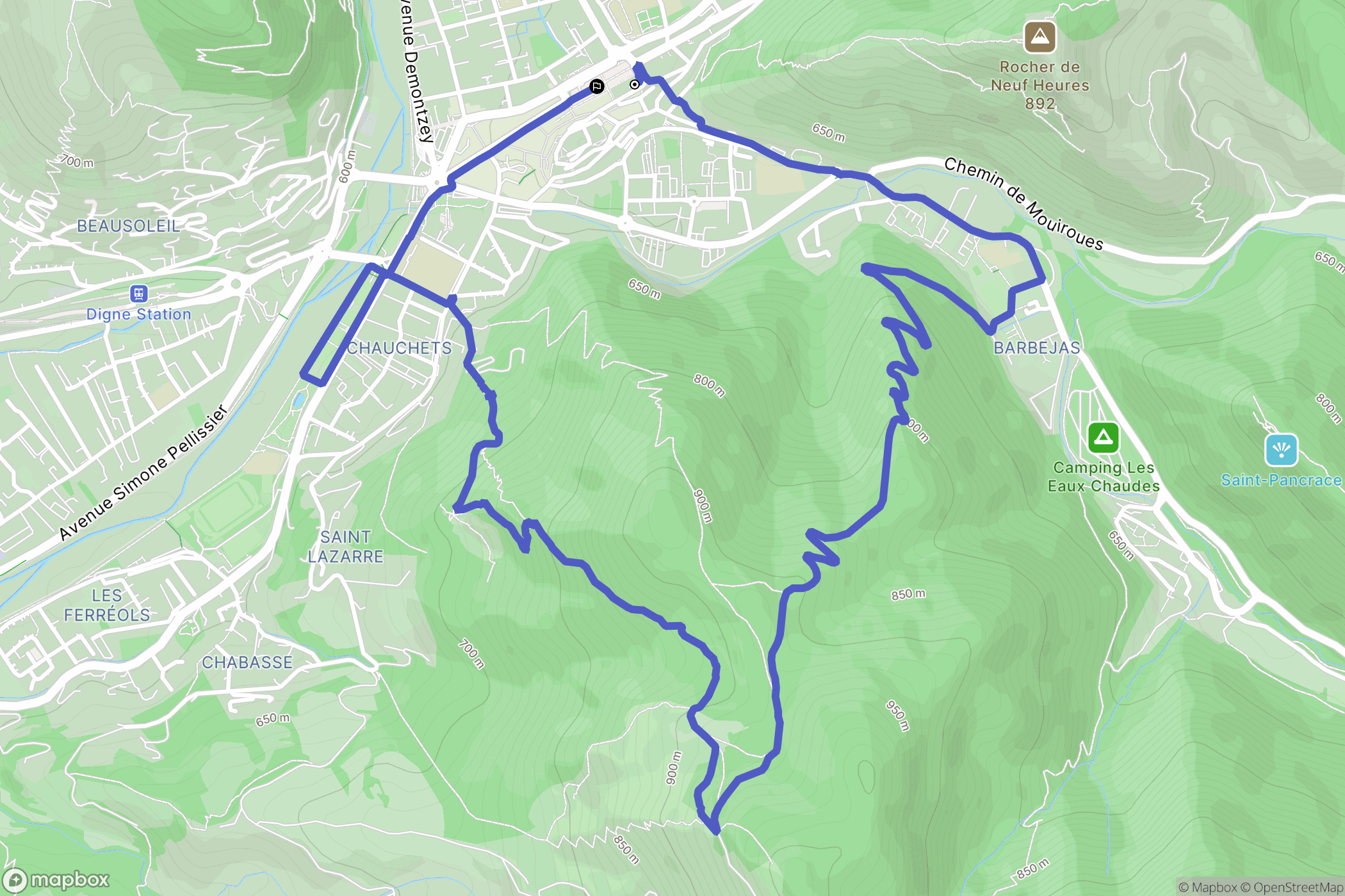 Digne-les-Bains : carte du parcours de randonnée - France