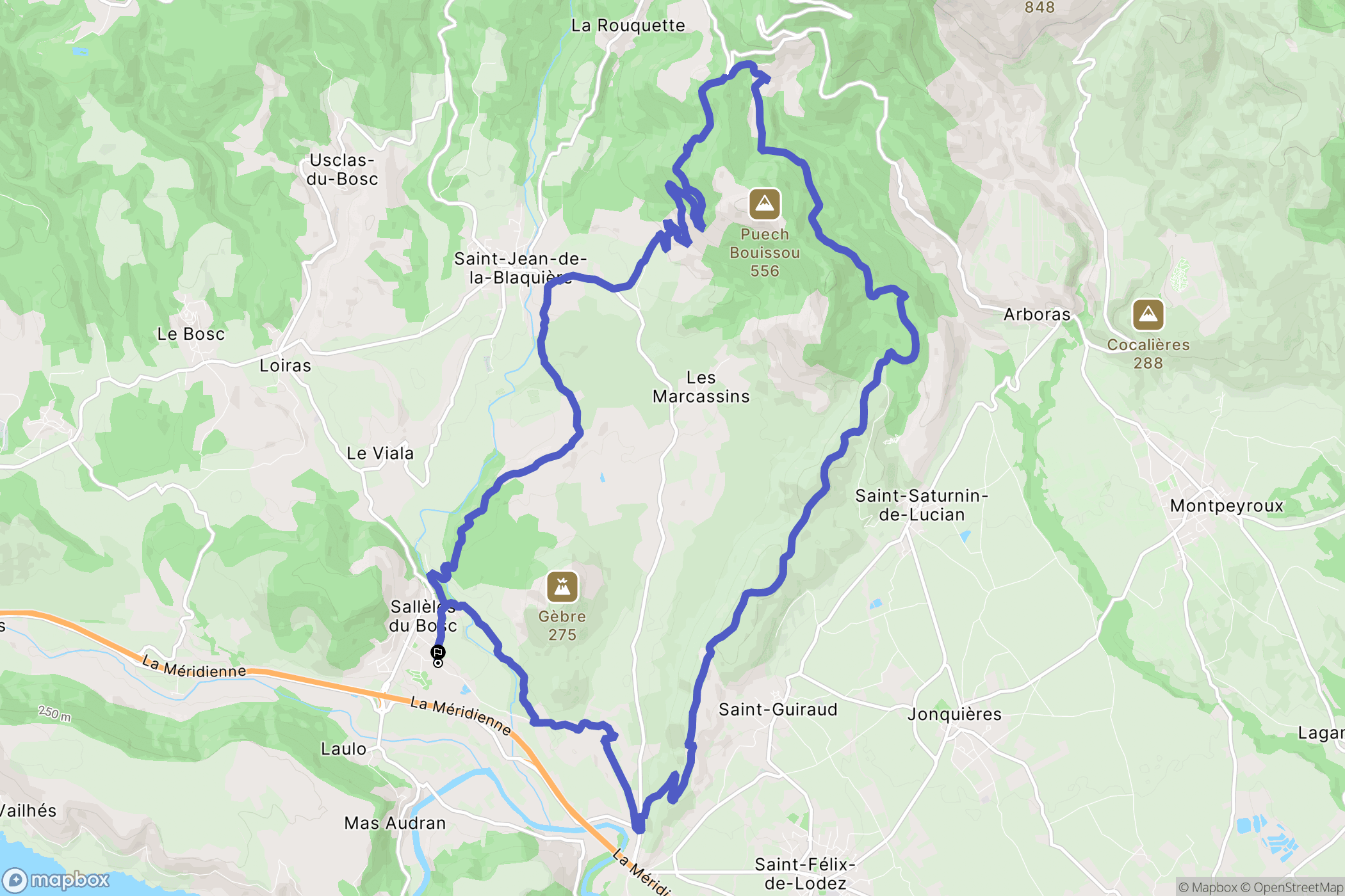 Le Bosc : carte du parcours de randonnée - France