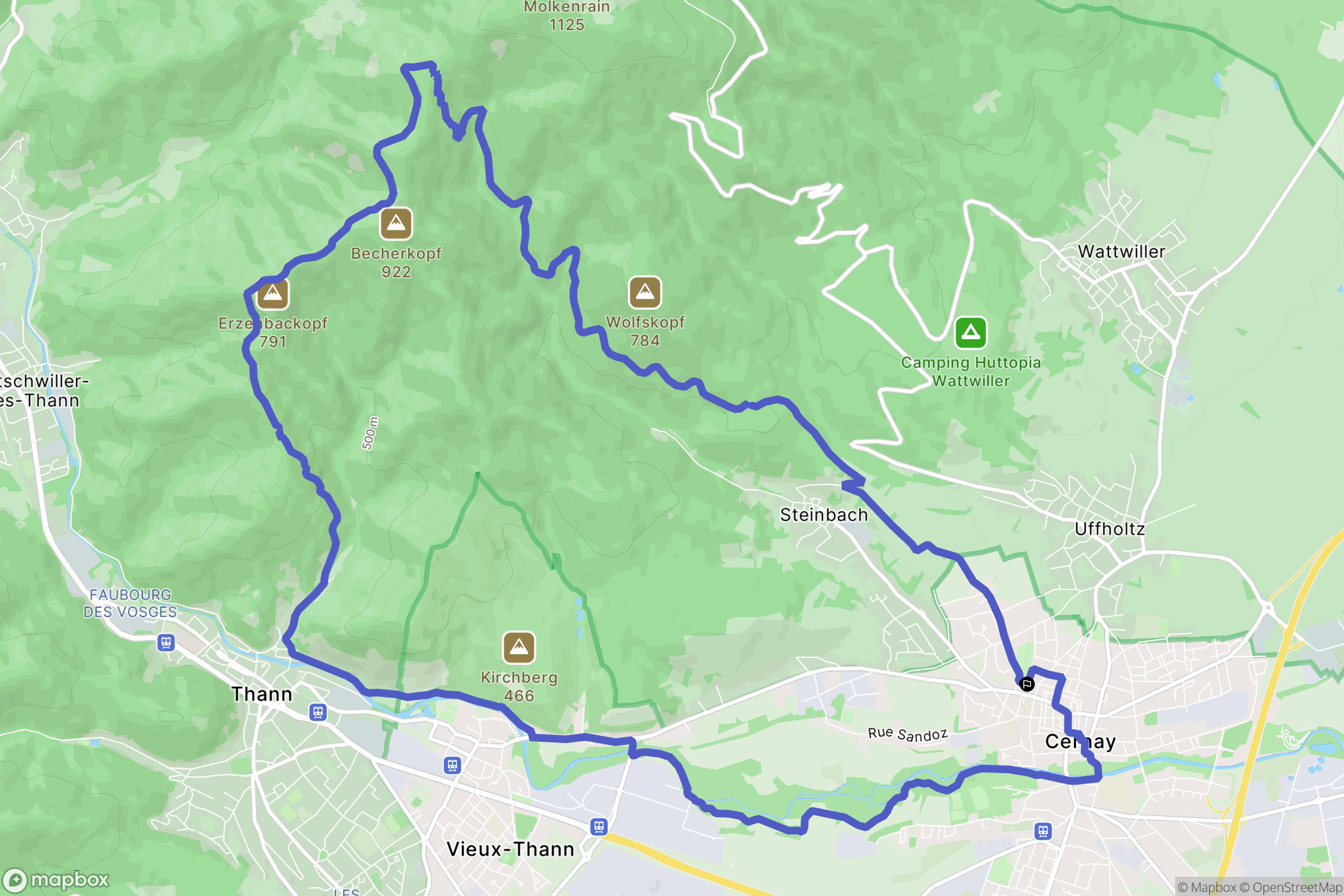 Cernay : carte du parcours de randonnée - France