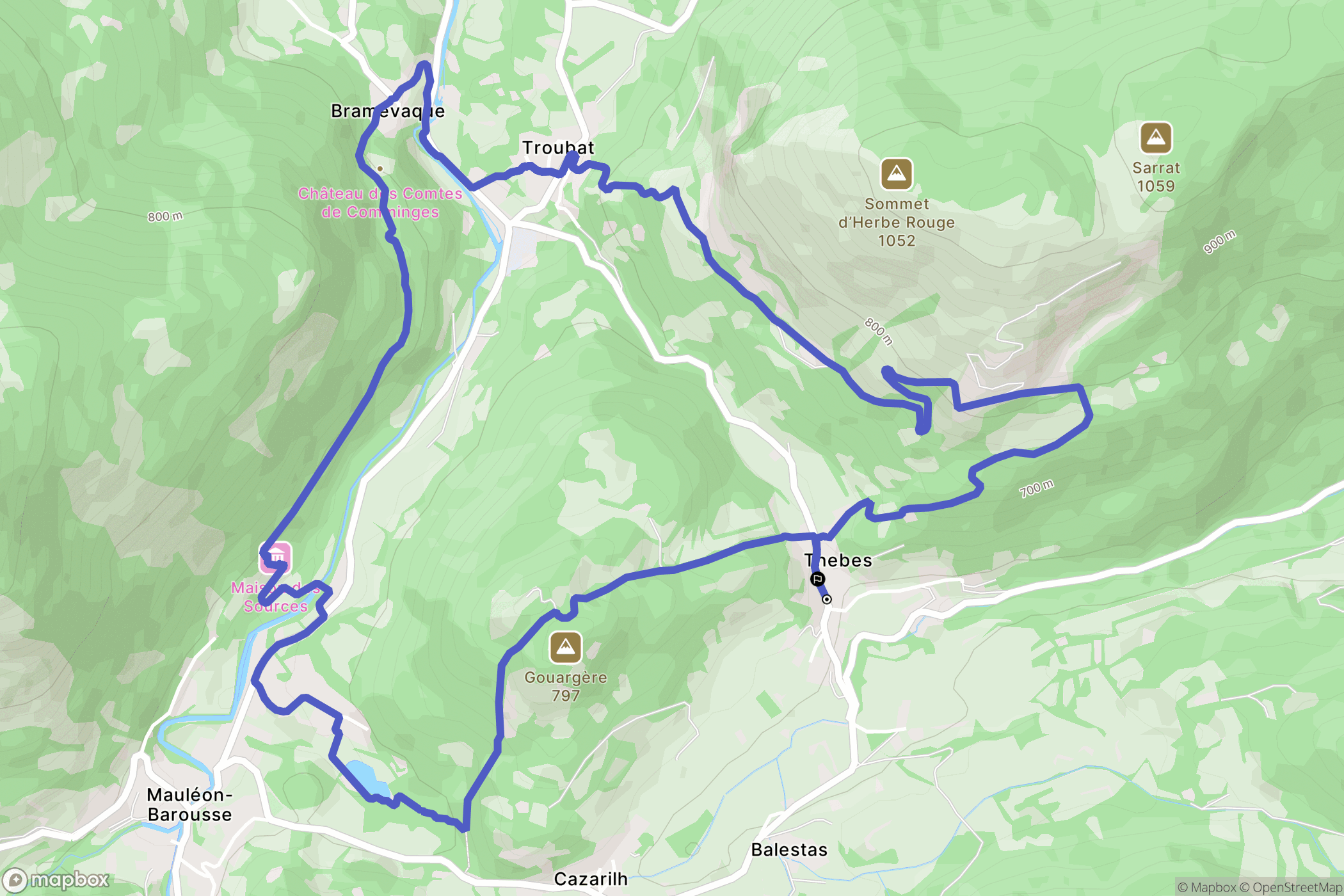 Thèbe : carte du parcours de randonnée - France