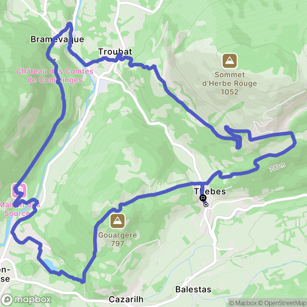 Thèbe : carte du parcours de randonnée - France