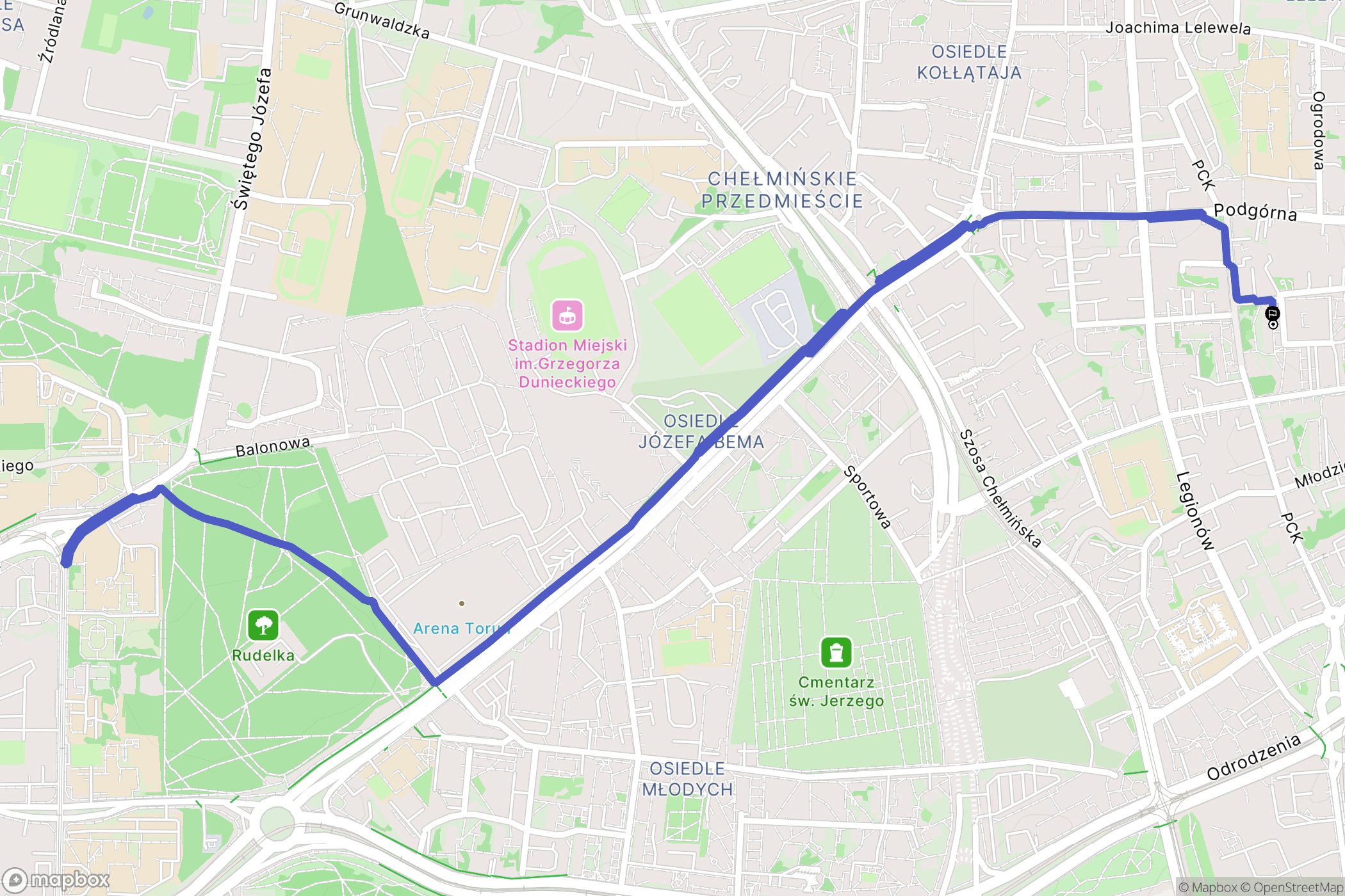 Toruń: mapa trasy - Poland