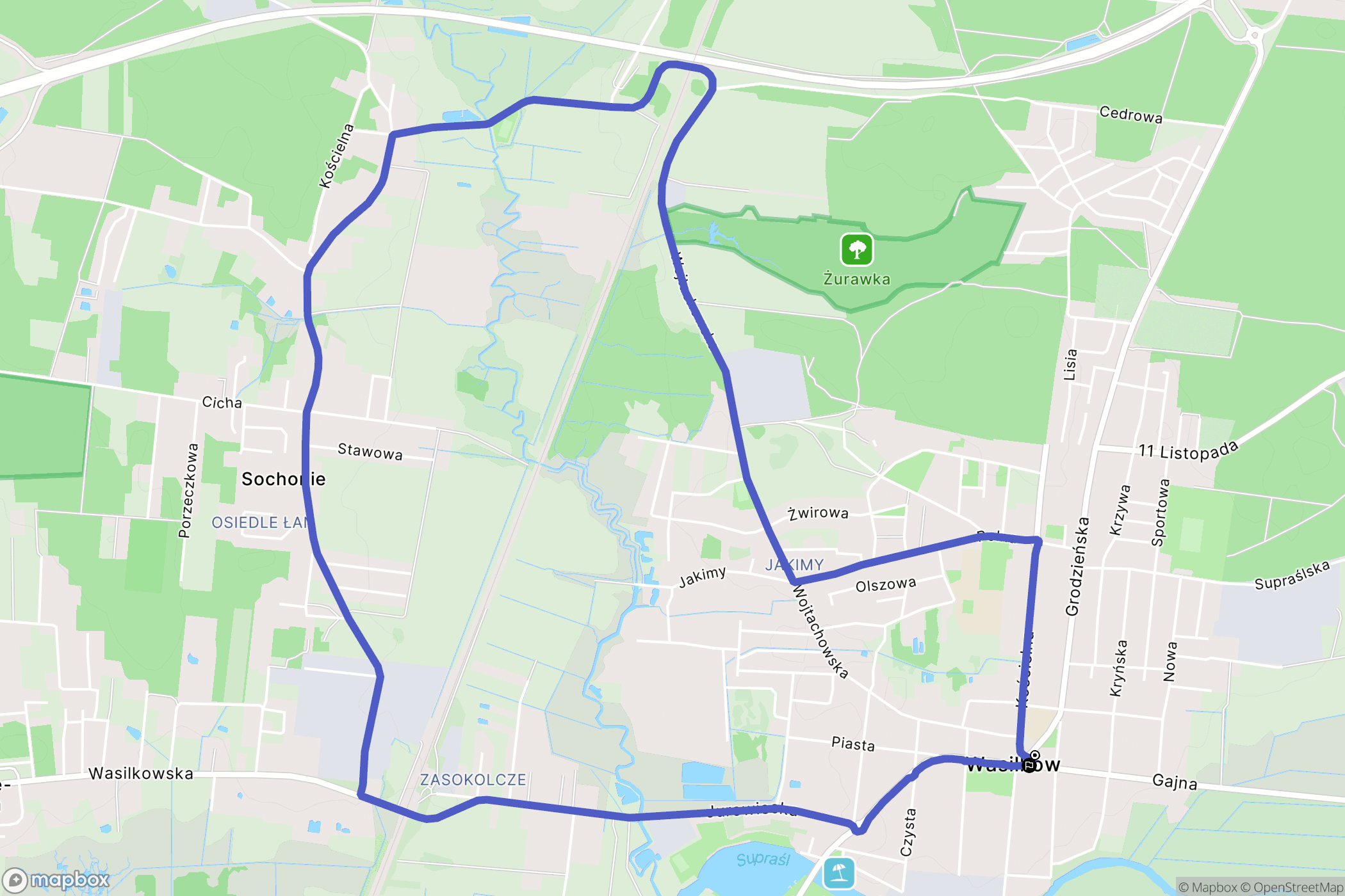 Wasilków: mapa trasy - Poland
