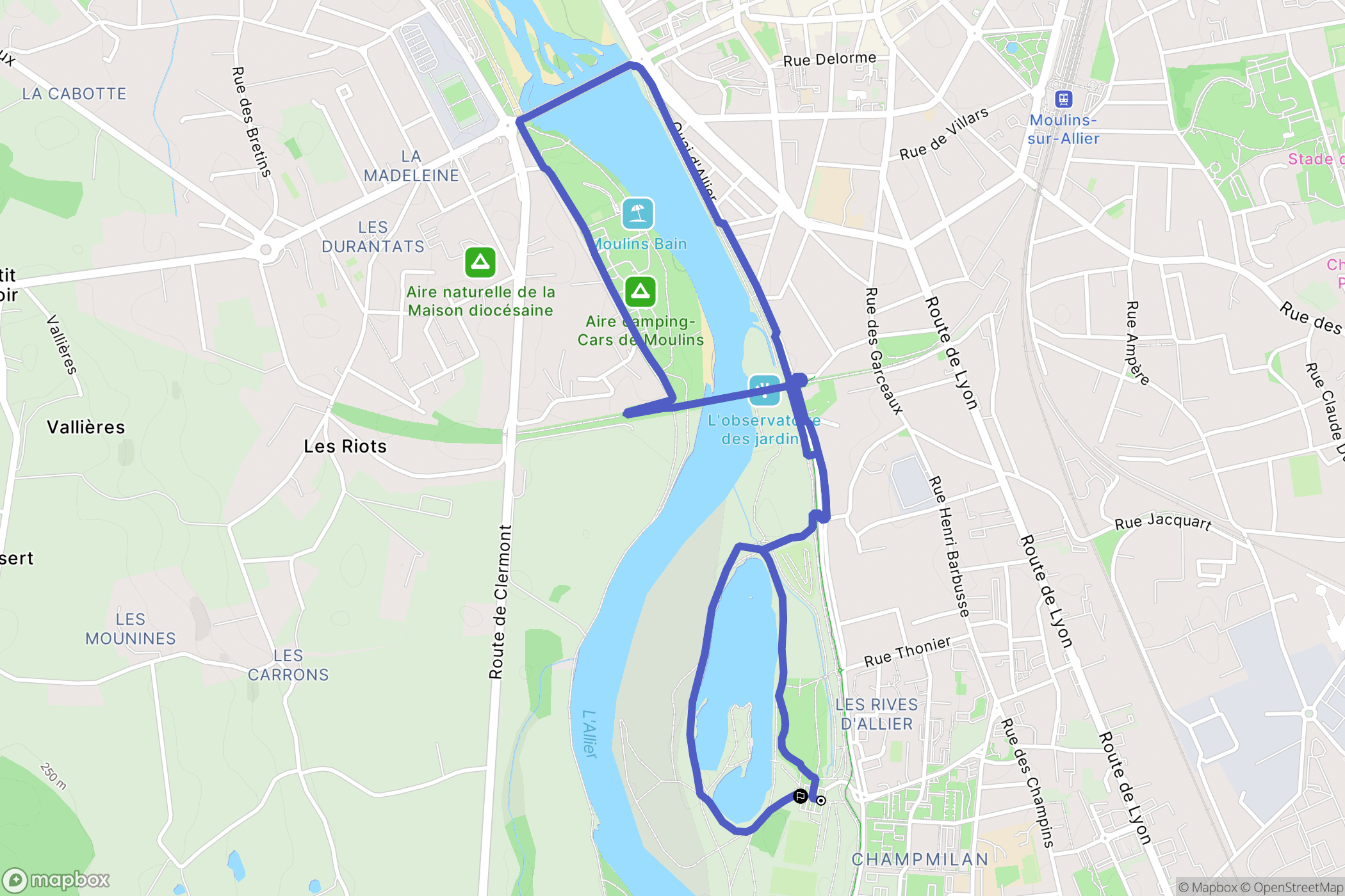 Moulins : carte du parcours de randonnée - France
