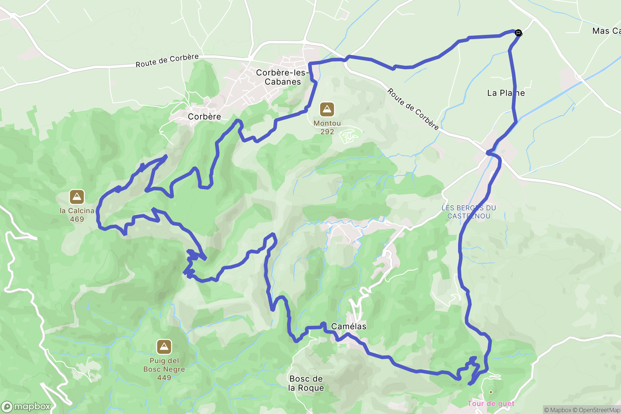 Camélas : carte du parcours de randonnée - France