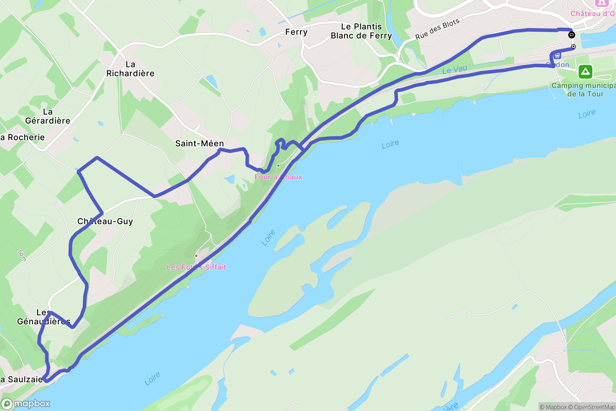 Oudon : carte du parcours de randonnée - France
