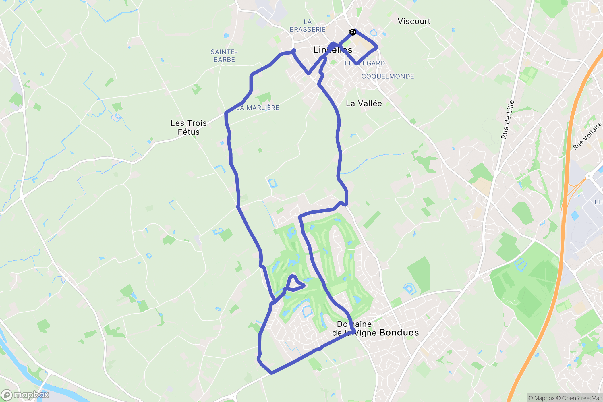 Linselles : carte du parcours de randonnée - France