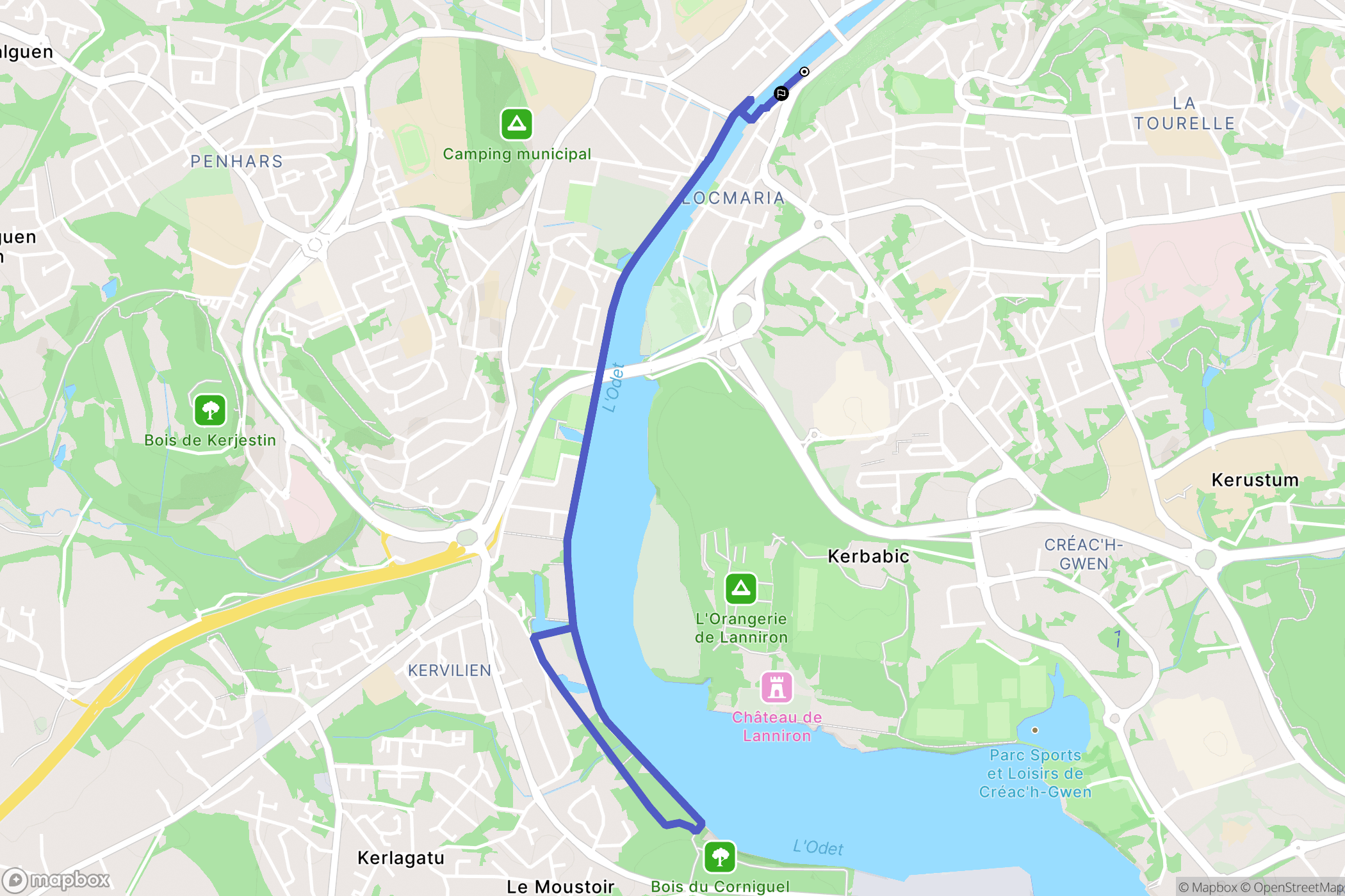 Quimper : carte du parcours de randonnée - France