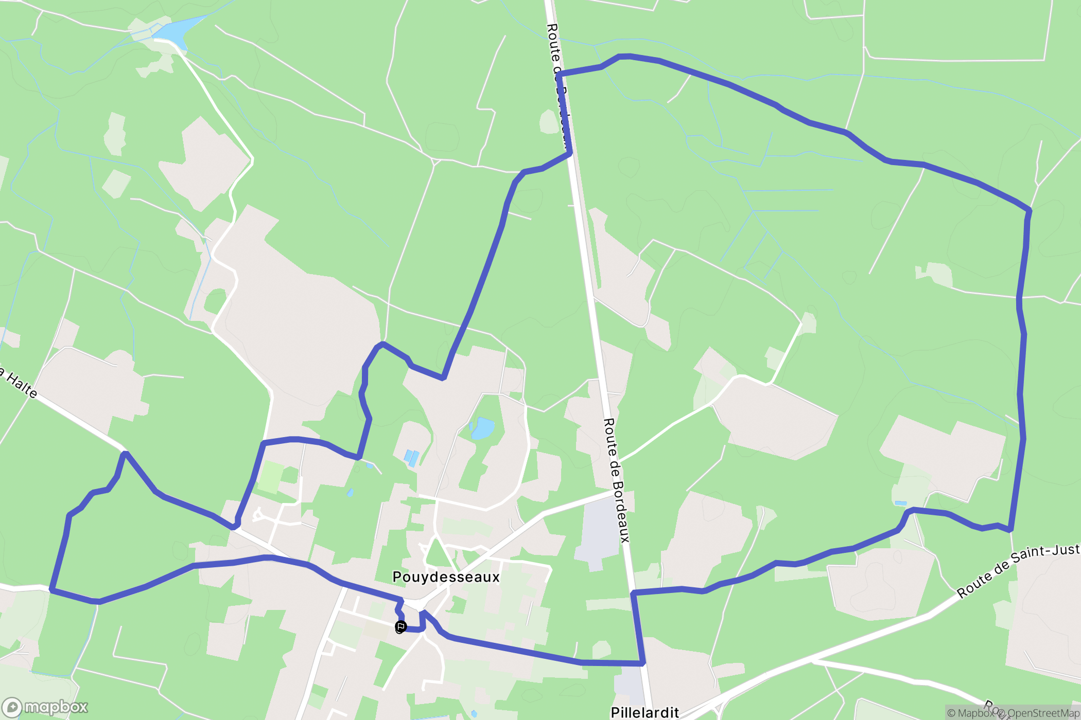 Pouydesseaux : carte du parcours de randonnée - France