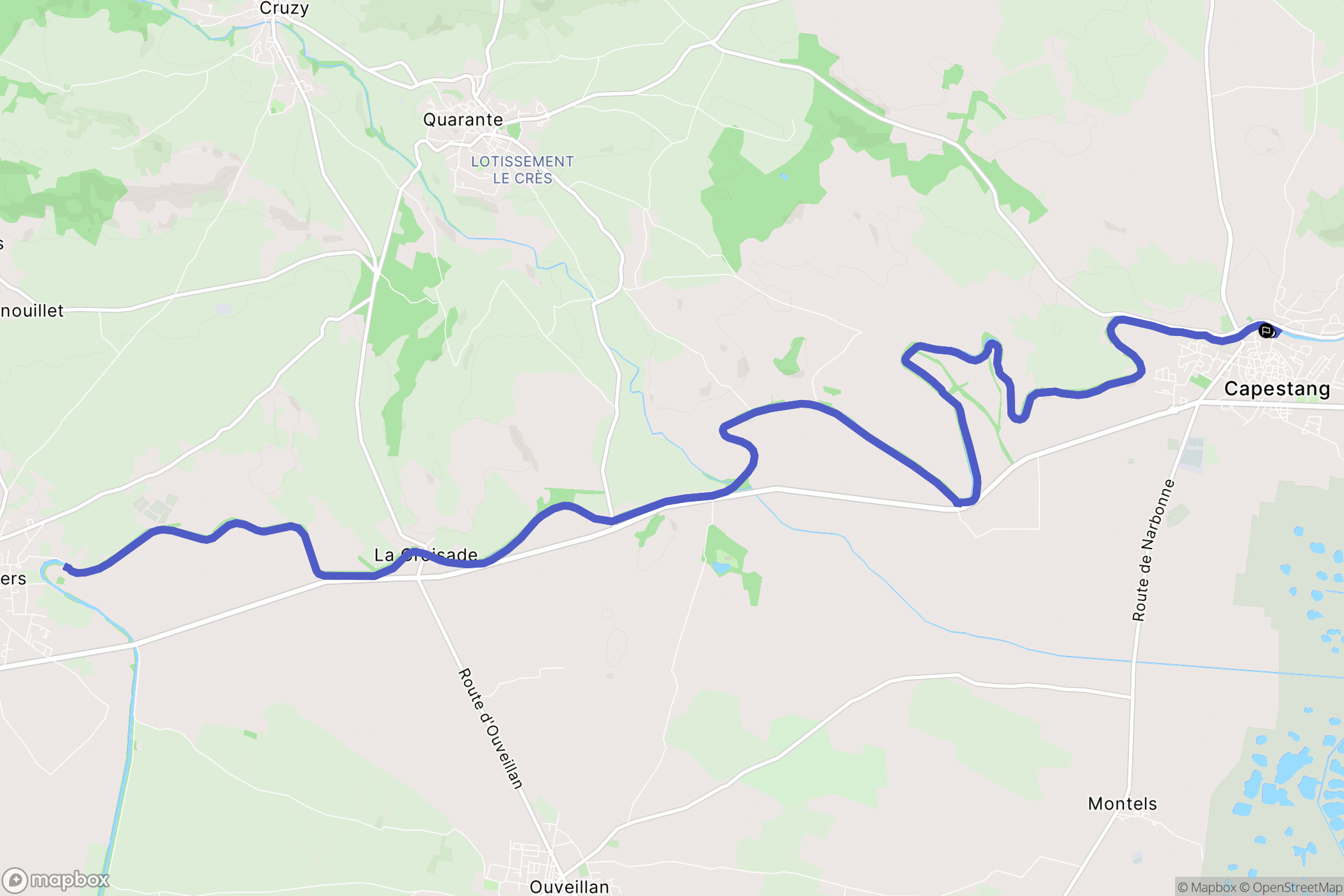Capestang : carte du parcours de randonnée - France