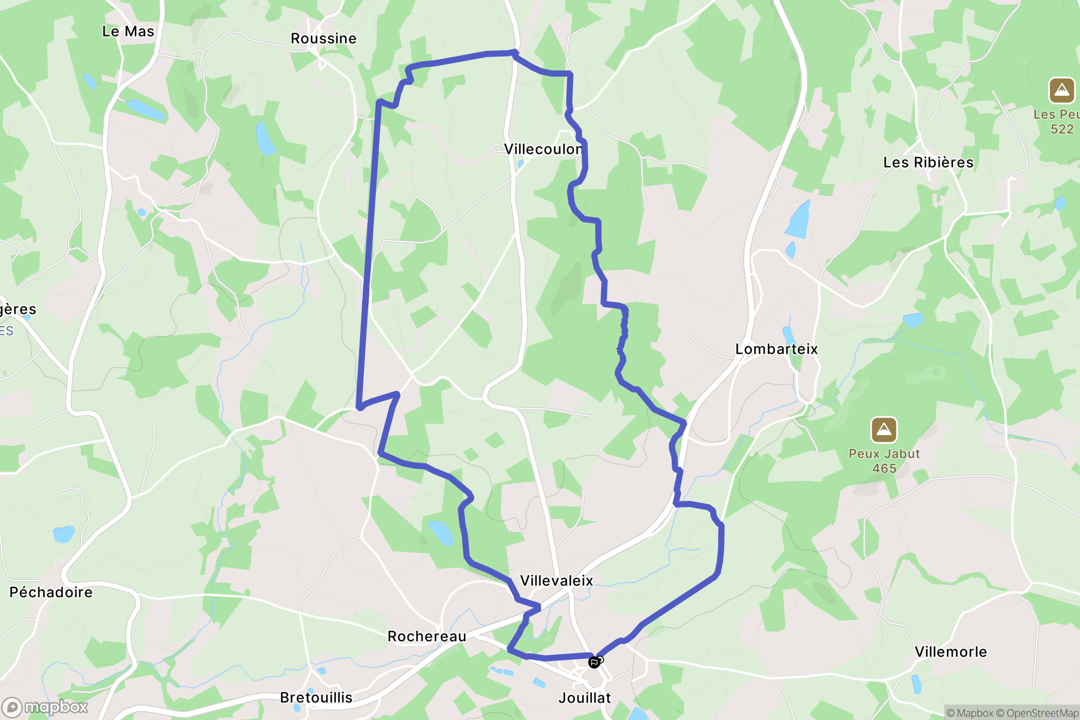 Jouillat : carte du parcours de randonnée - France