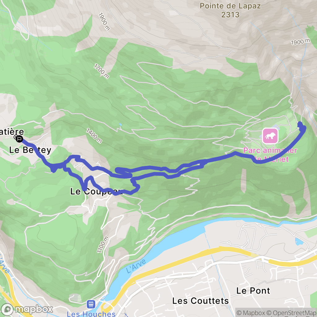 Les Houches : carte du parcours de randonnée - France