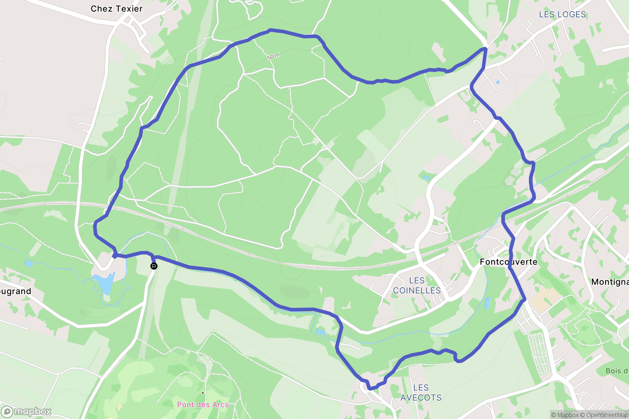 Fontcouverte : carte du parcours de randonnée - France