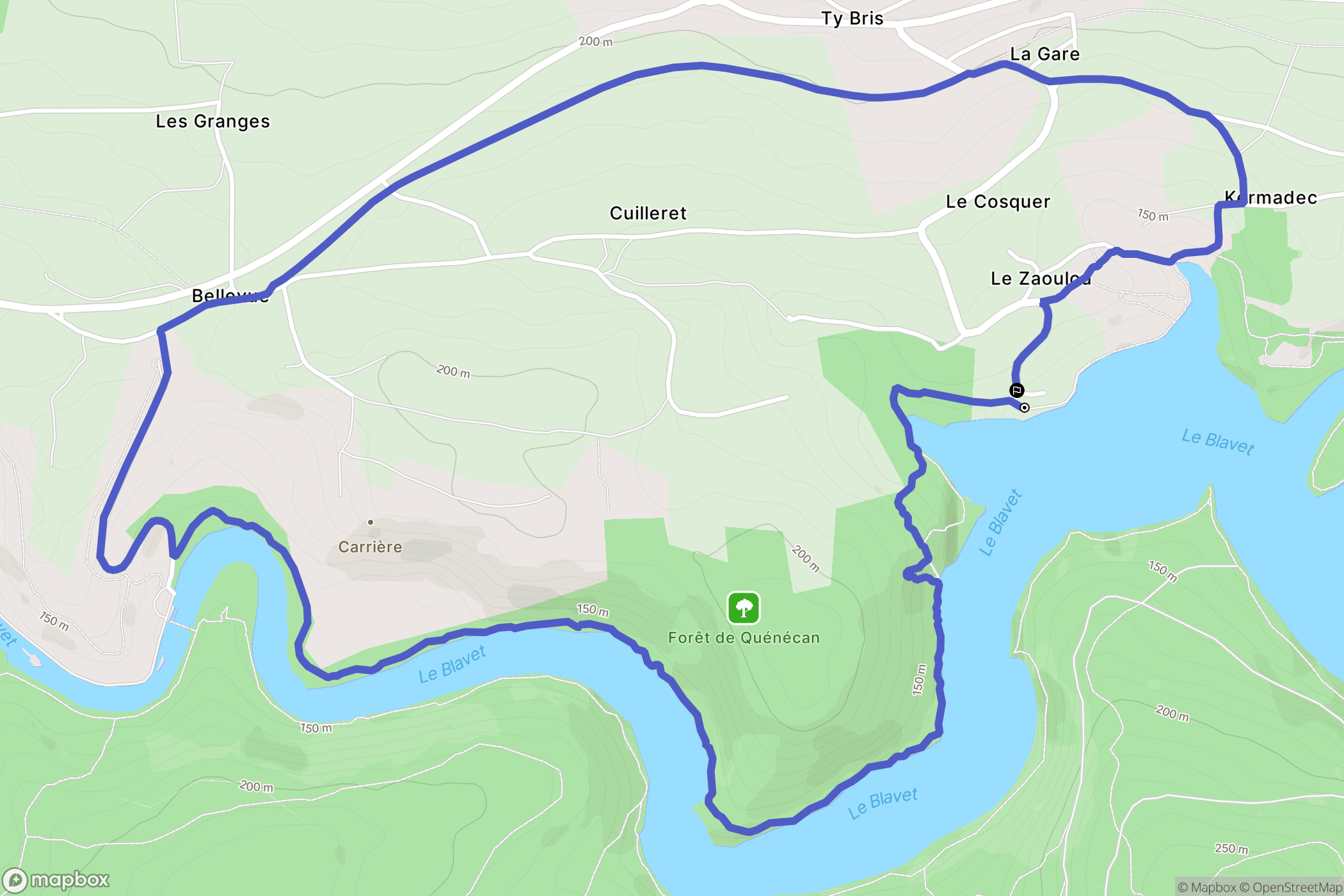 Bon Repos sur Blavet : carte du parcours de randonnée - France
