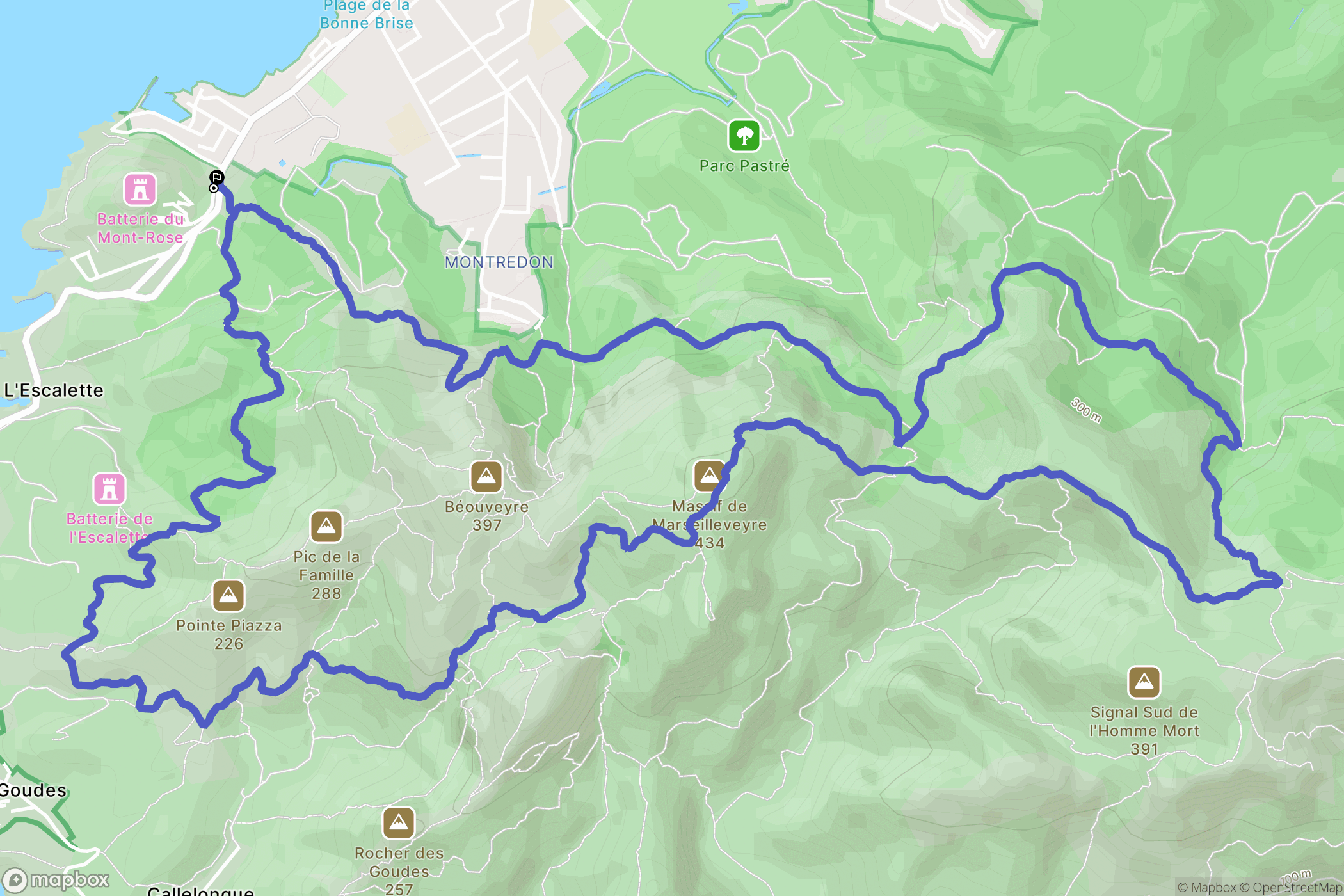 Marseille : carte du parcours de randonnée - France