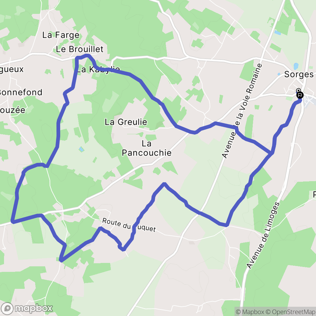 Sorges et Ligueux en Périgord : carte du parcours de randonnée - France