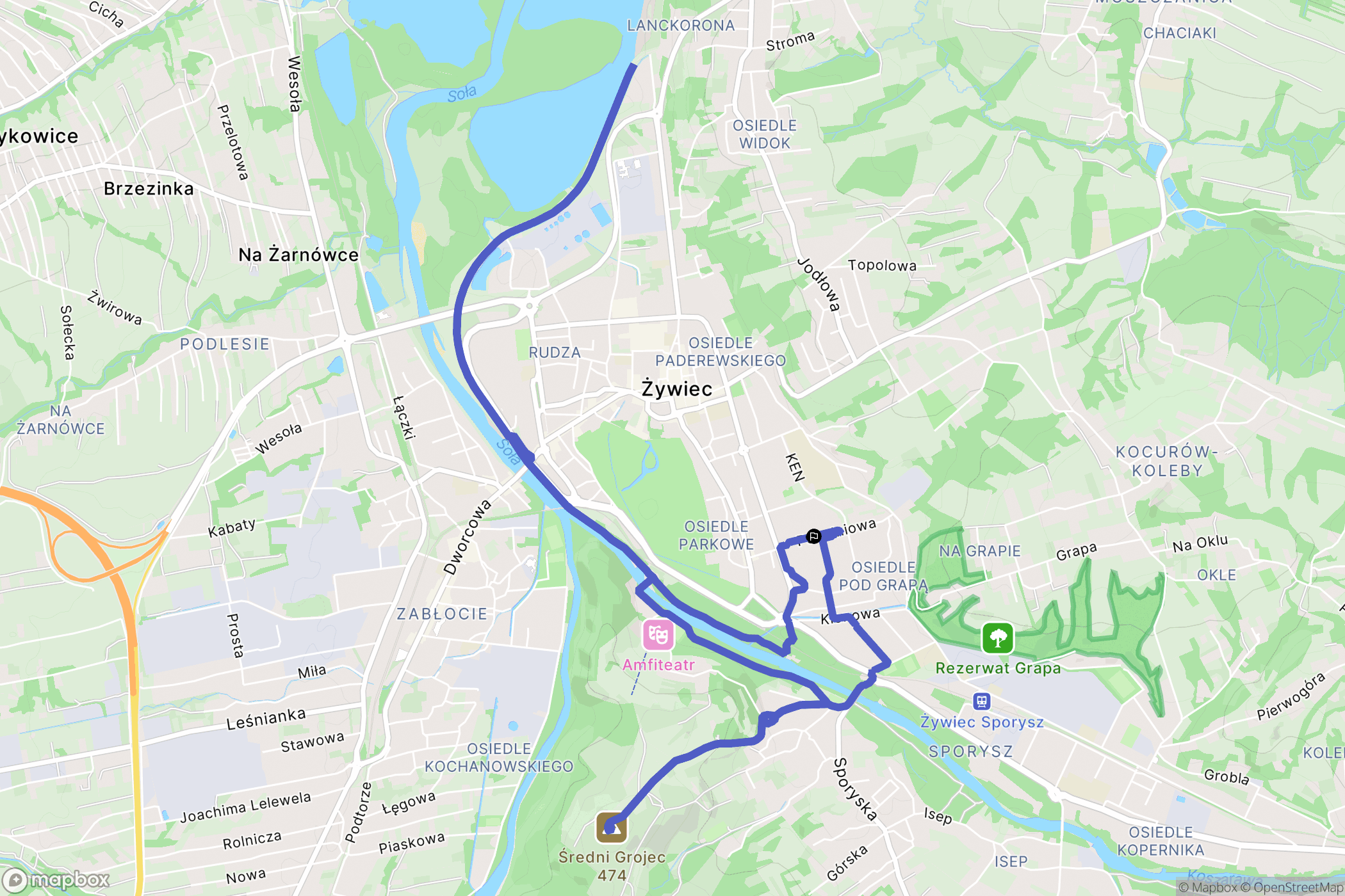 Żywiec: mapa trasy - Poland