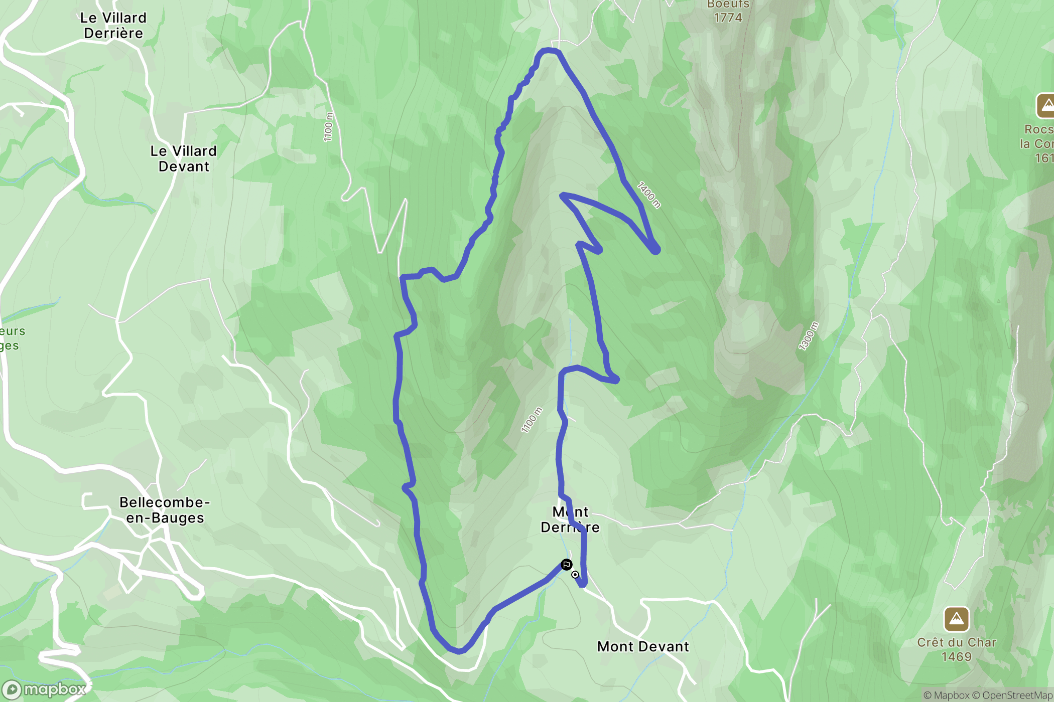 Bellecombe-en-Bauges : carte du parcours de randonnée - France