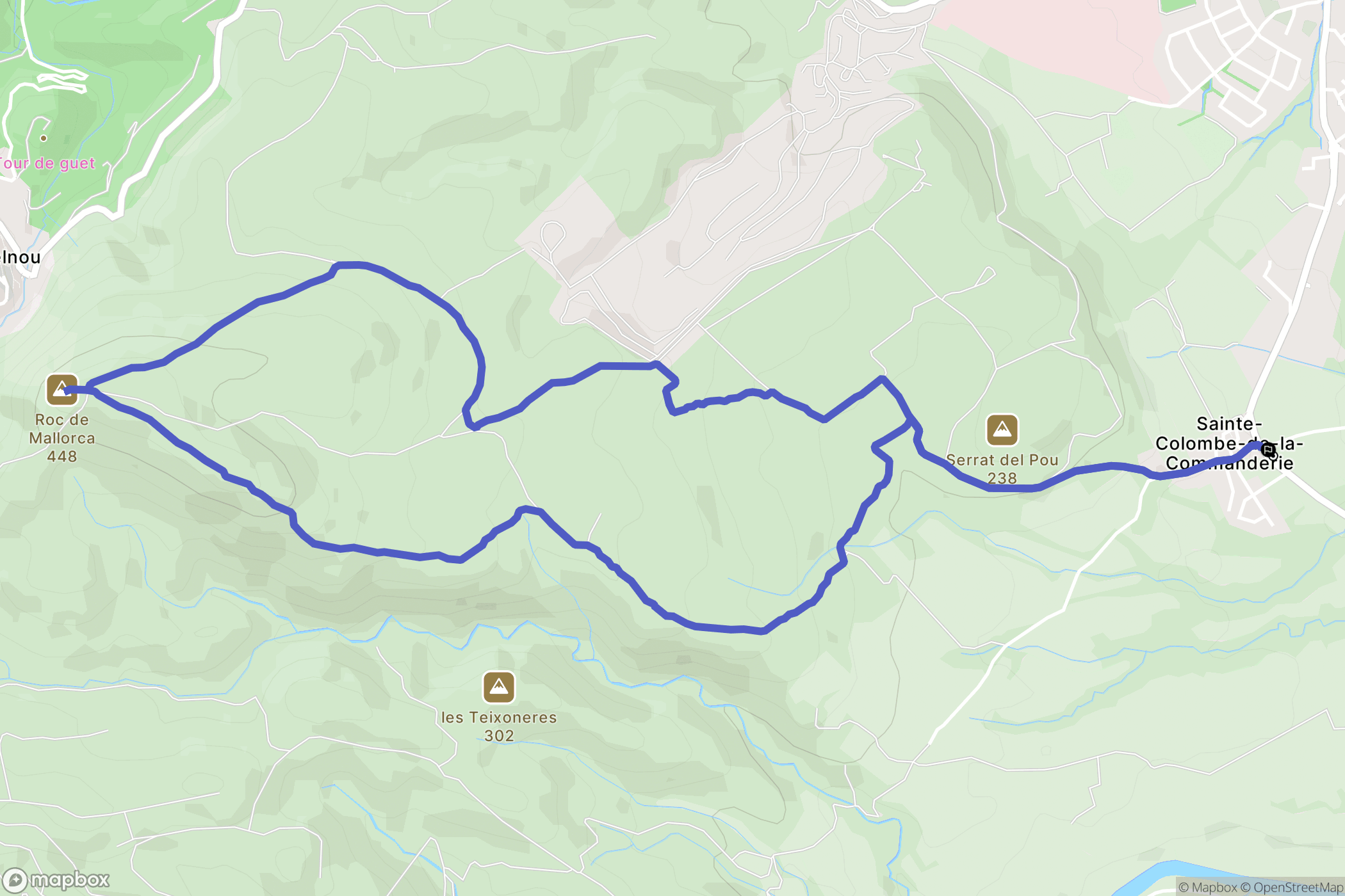 Sainte-Colombe-de-la-Commanderie : carte du parcours de randonnée - France