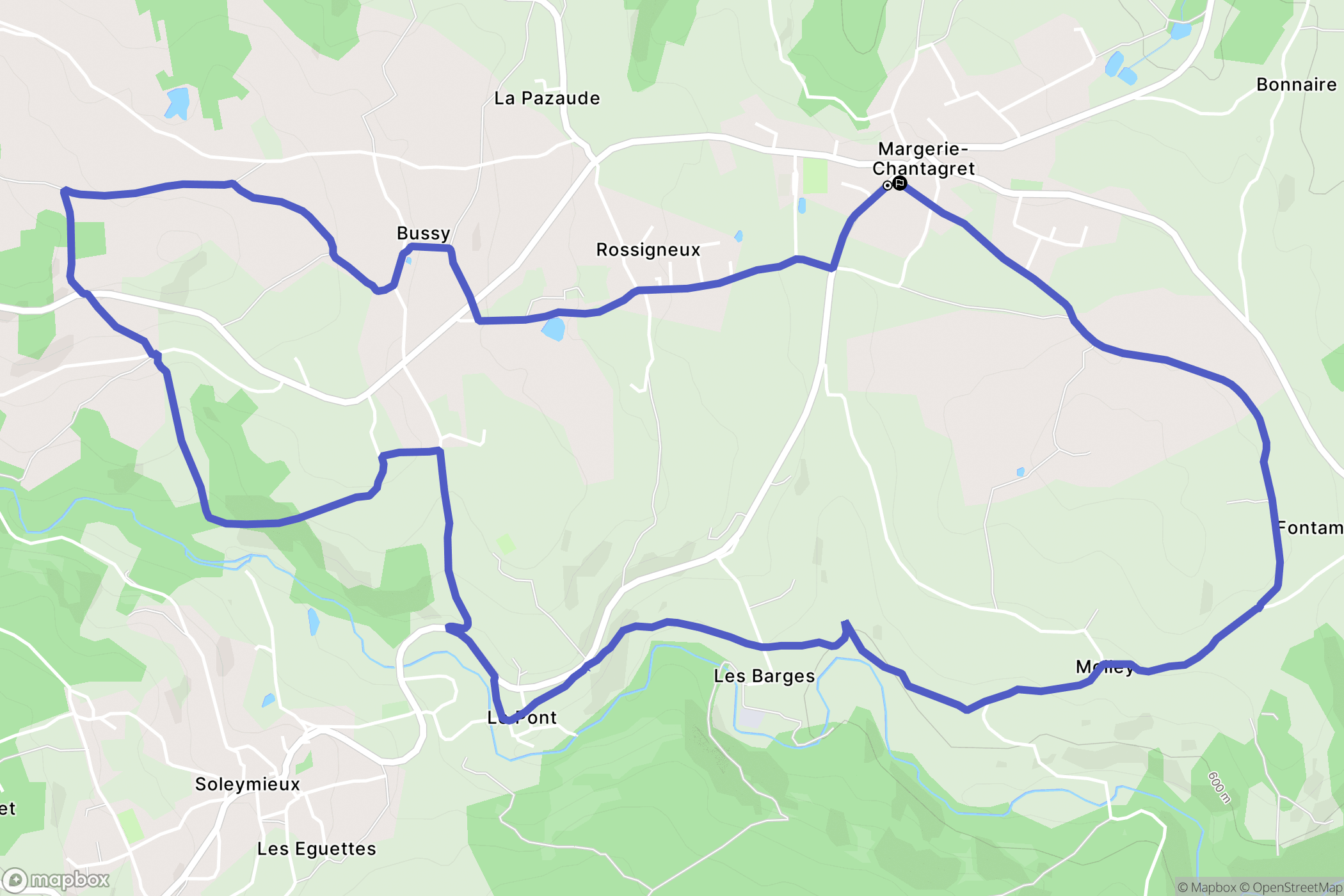 Margerie-Chantagret : carte du parcours de randonnée - France