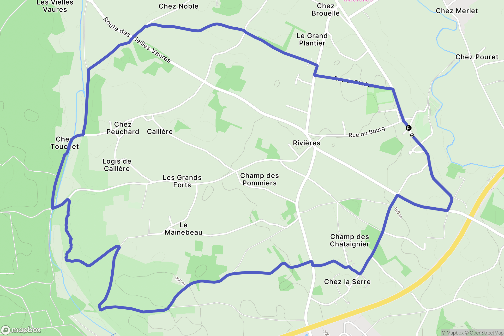 Rivières : carte du parcours de randonnée - France