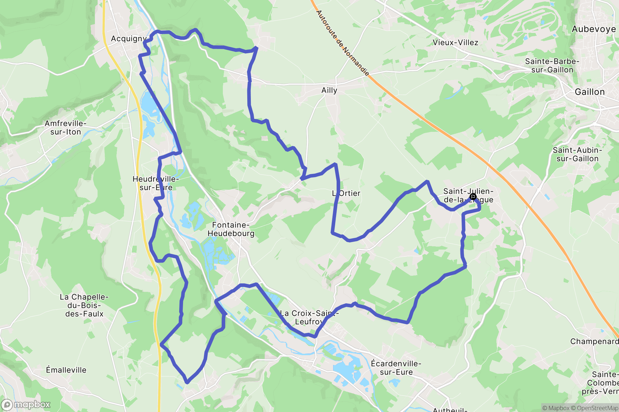 Saint-Julien-de-la-Liègue : carte du parcours de randonnée - France