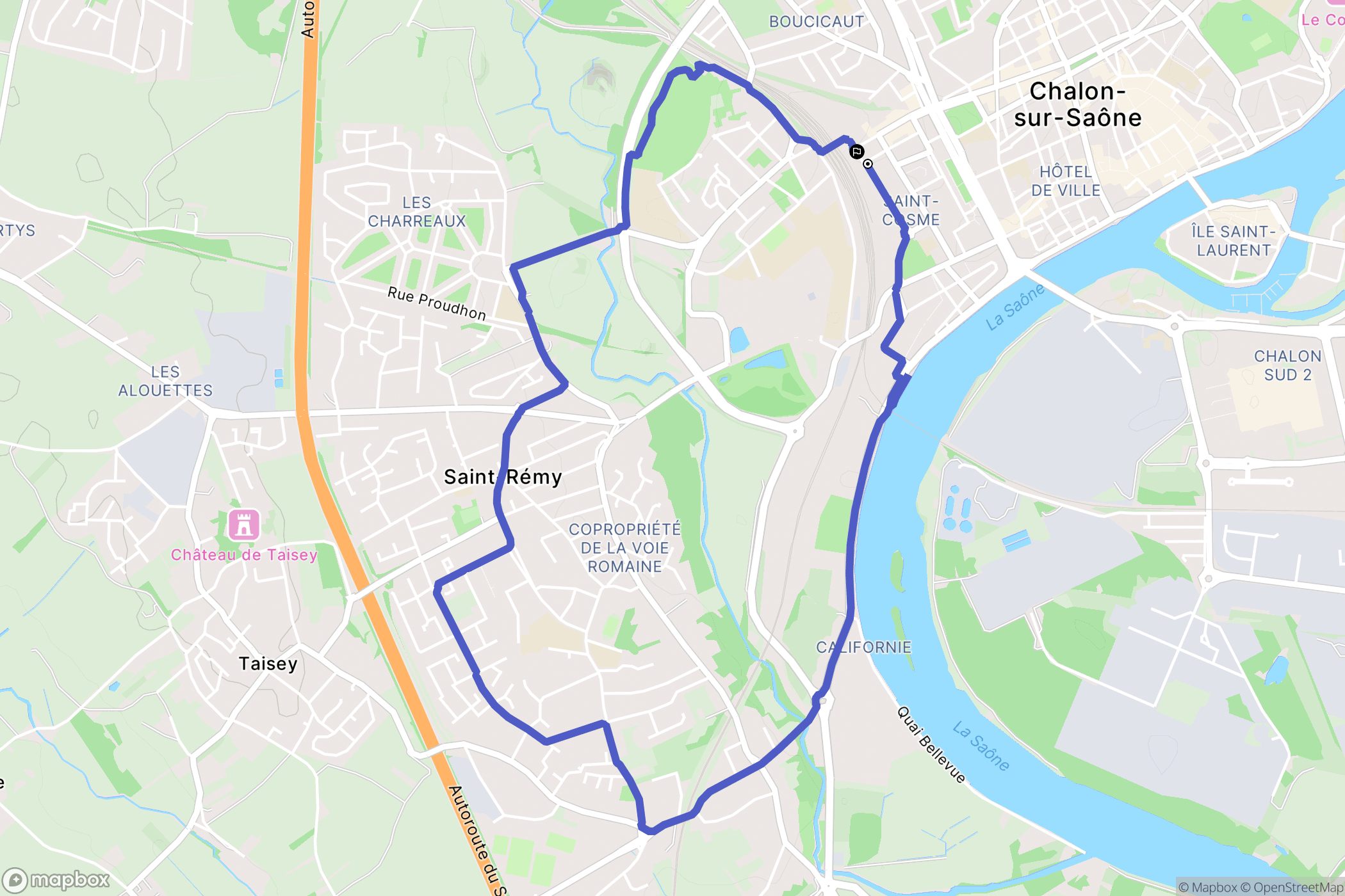 Chalon-sur-Saône : carte du parcours de randonnée - France