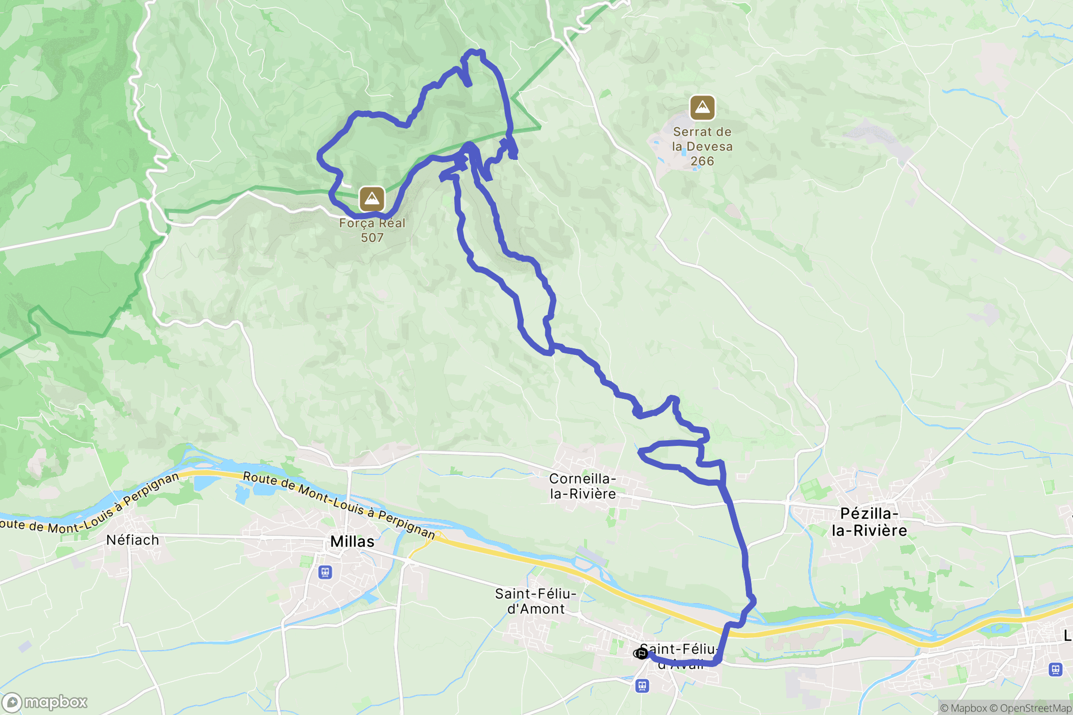 Saint-Féliu-d'Avall : carte du parcours de randonnée - France